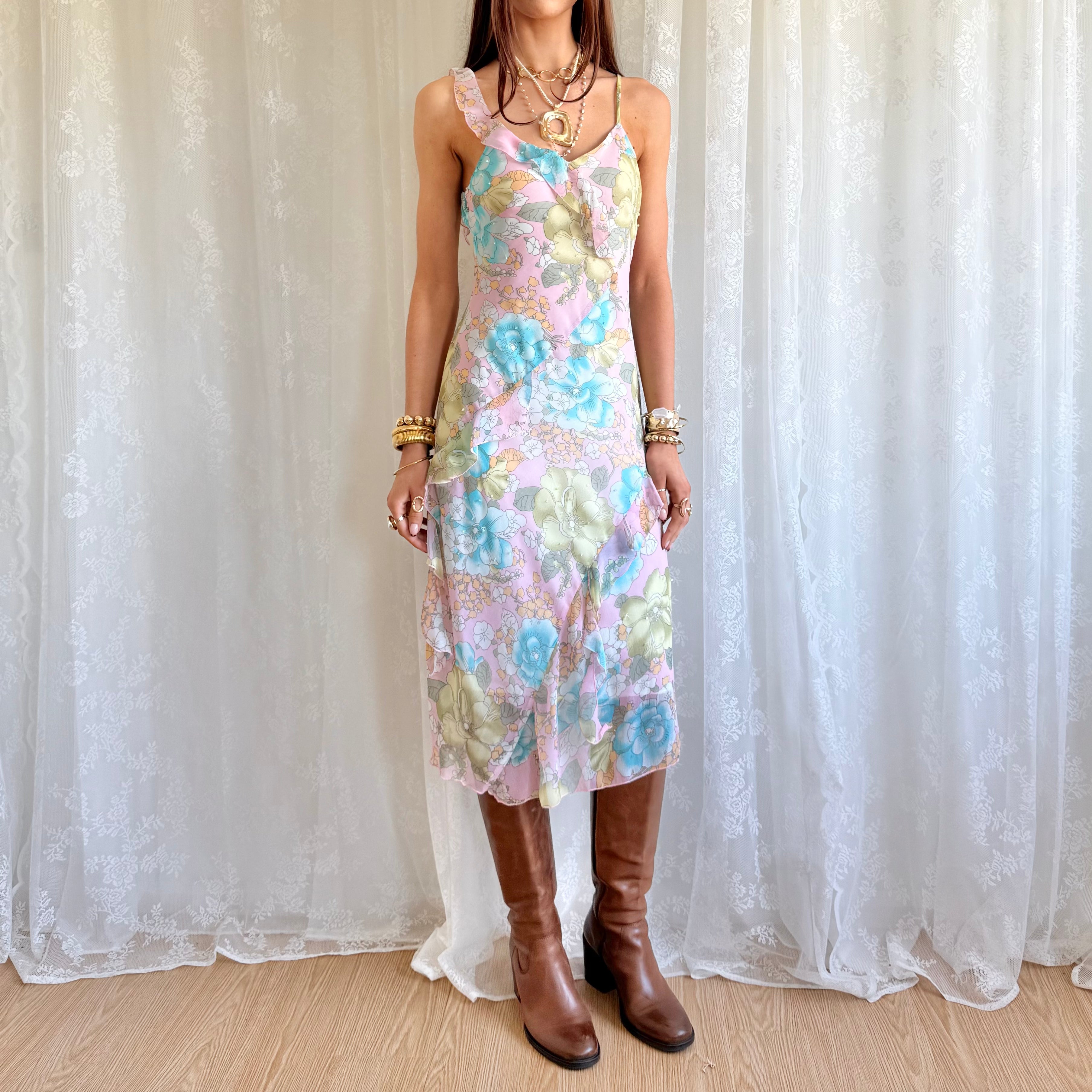 Floral Beaded Midi Dress - Size M