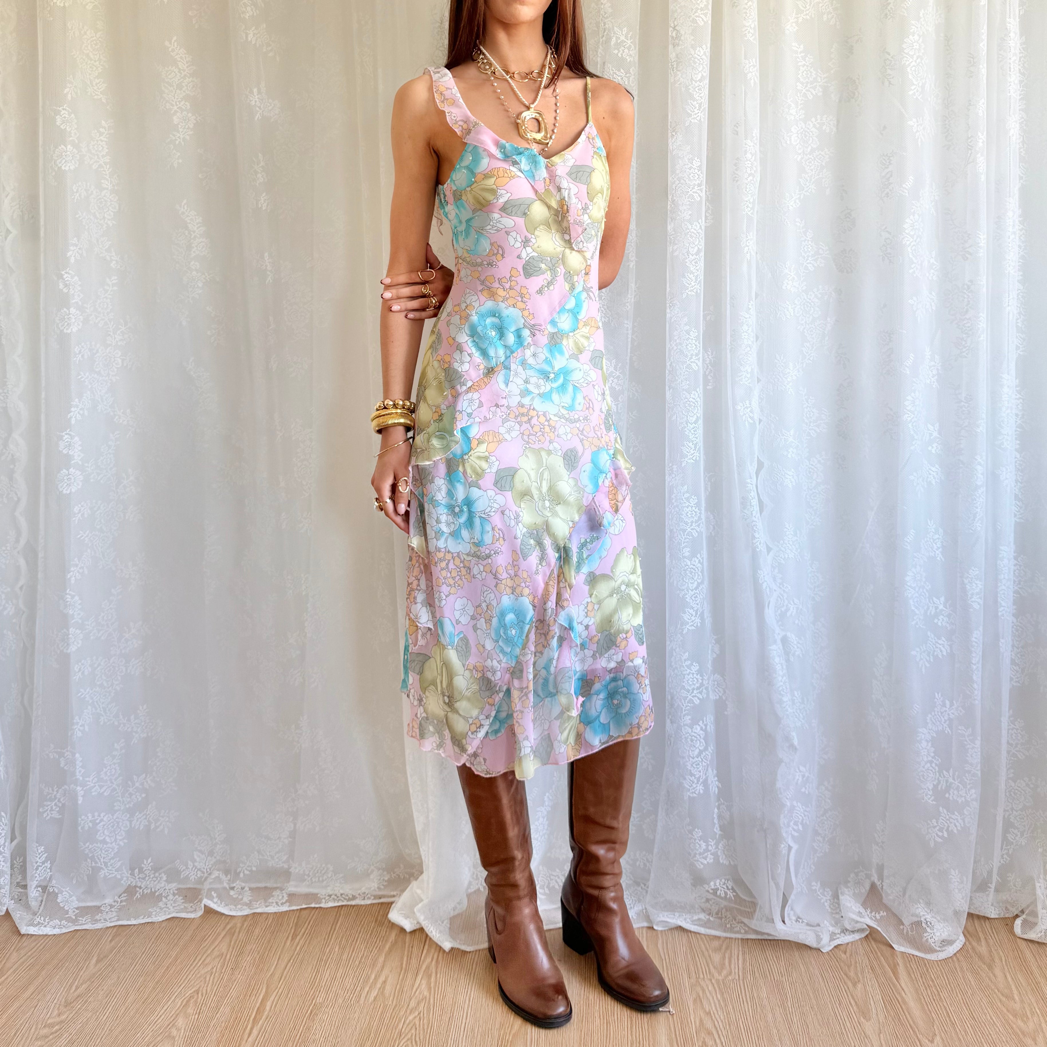 Floral Beaded Midi Dress - Size M