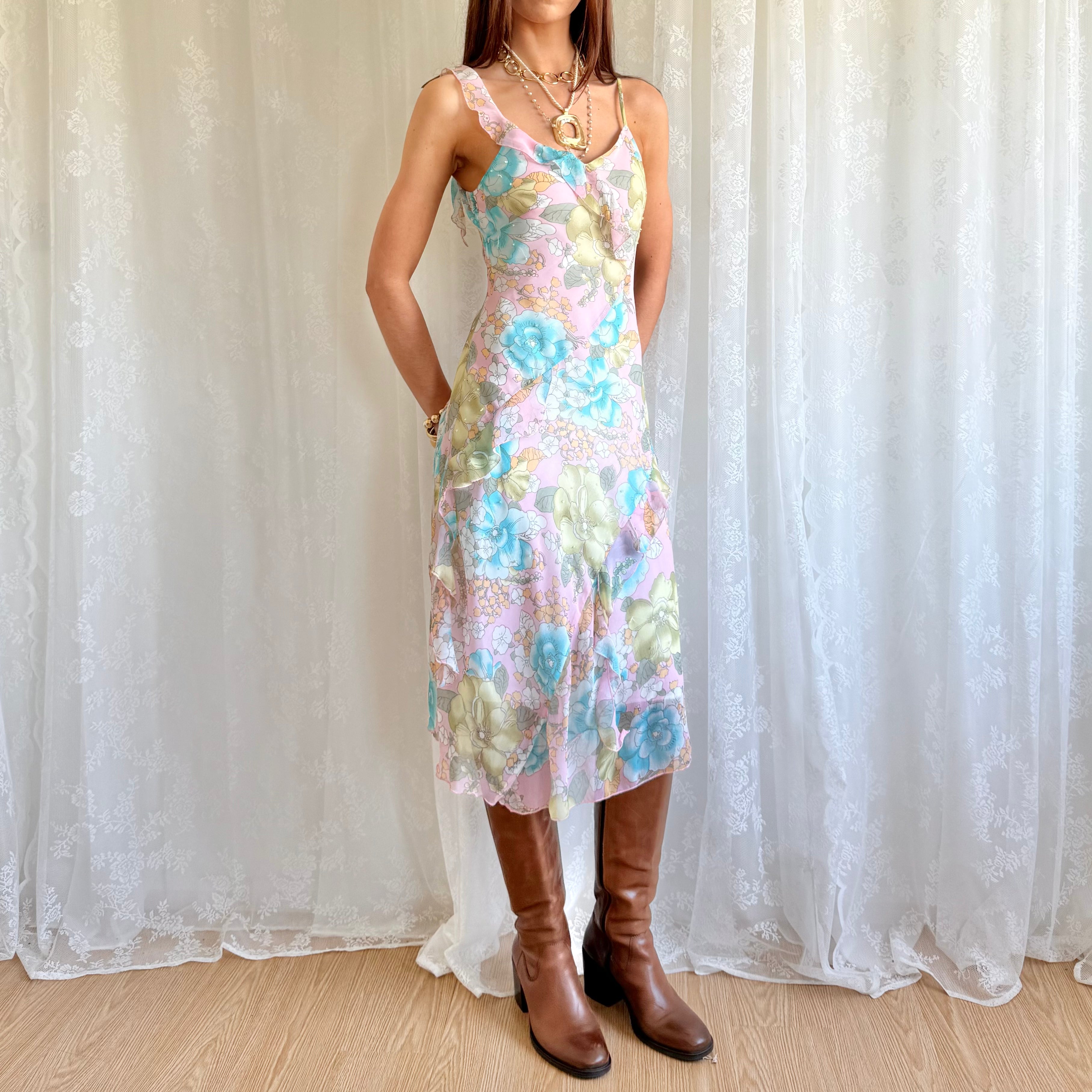 Floral Beaded Midi Dress - Size M