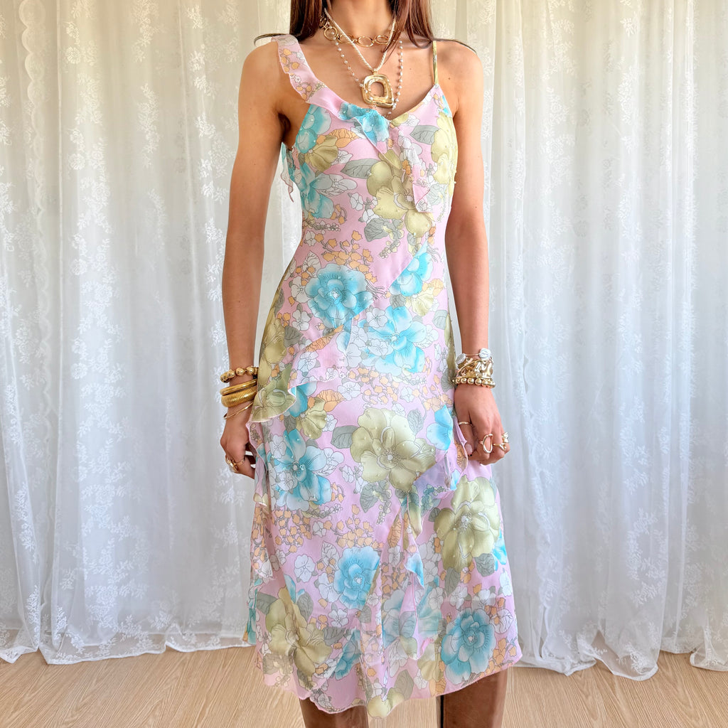 Floral Beaded Midi Dress - Size M