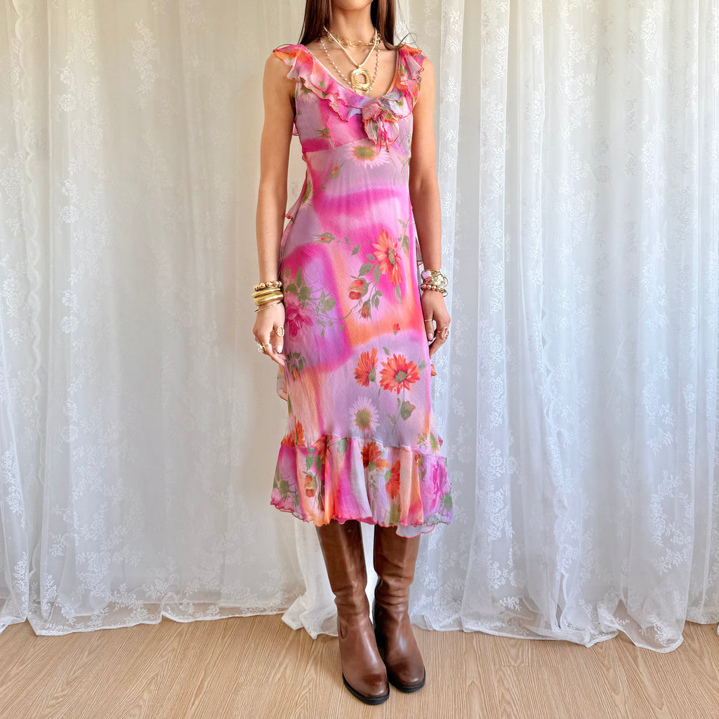 Floral Ruffle Midi Dress - Size M