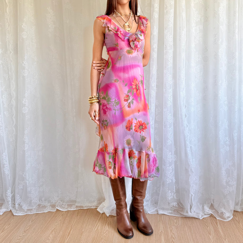 Floral Ruffle Midi Dress - Size M