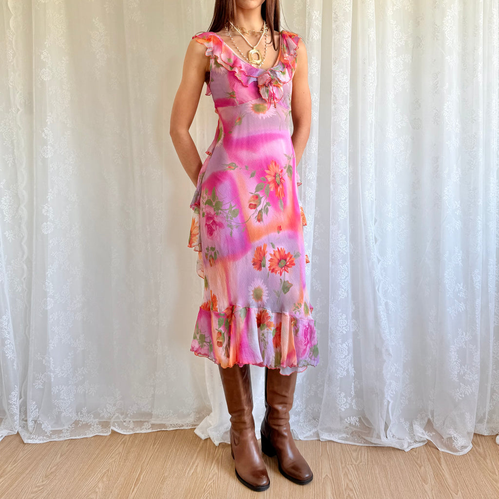 Floral Ruffle Midi Dress - Size M