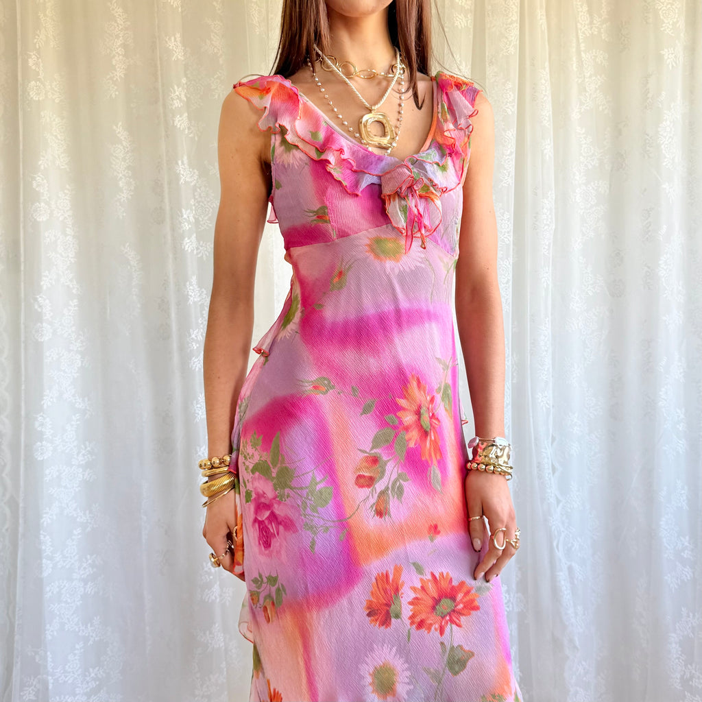 Floral Ruffle Midi Dress - Size M