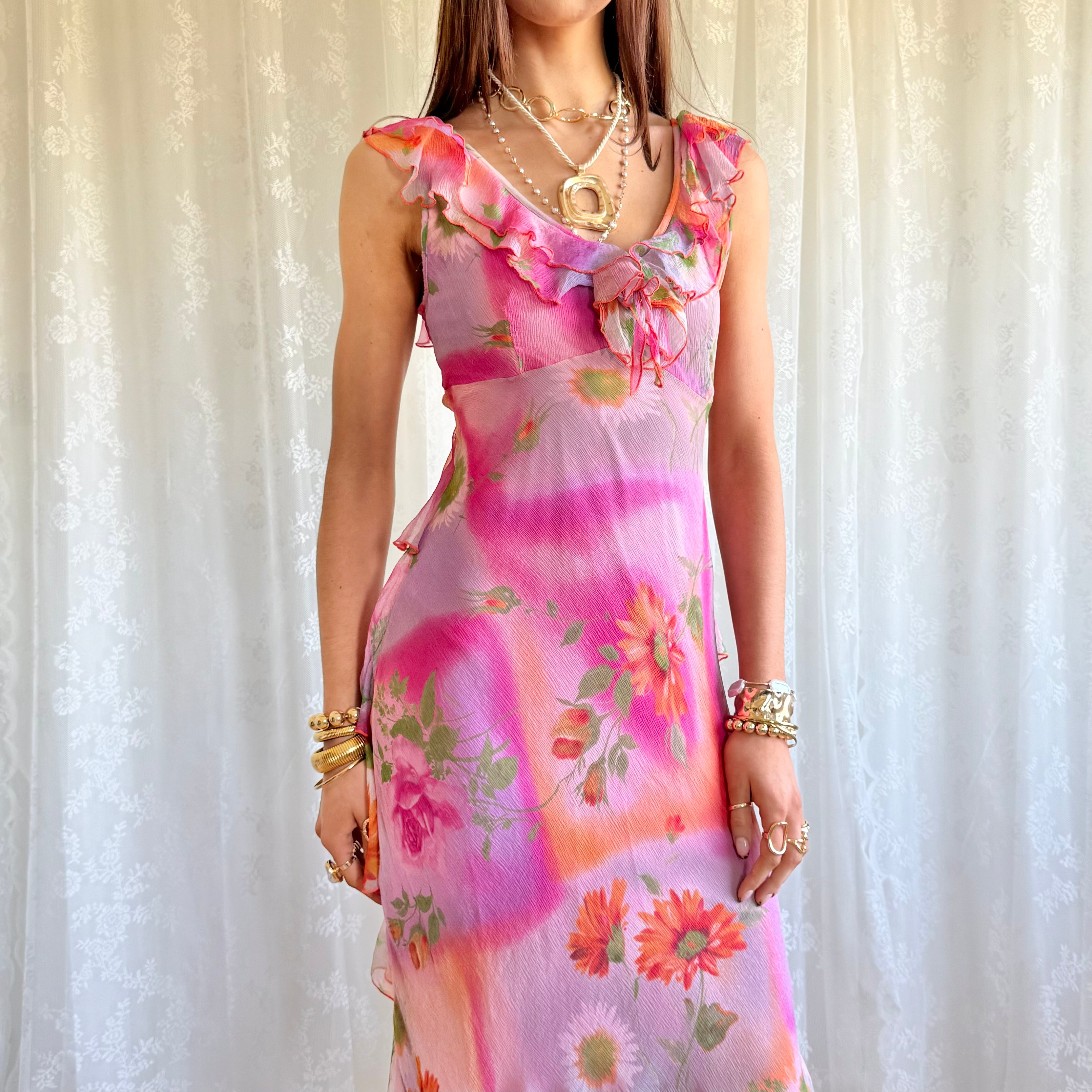 Floral Ruffle Midi Dress - Size M