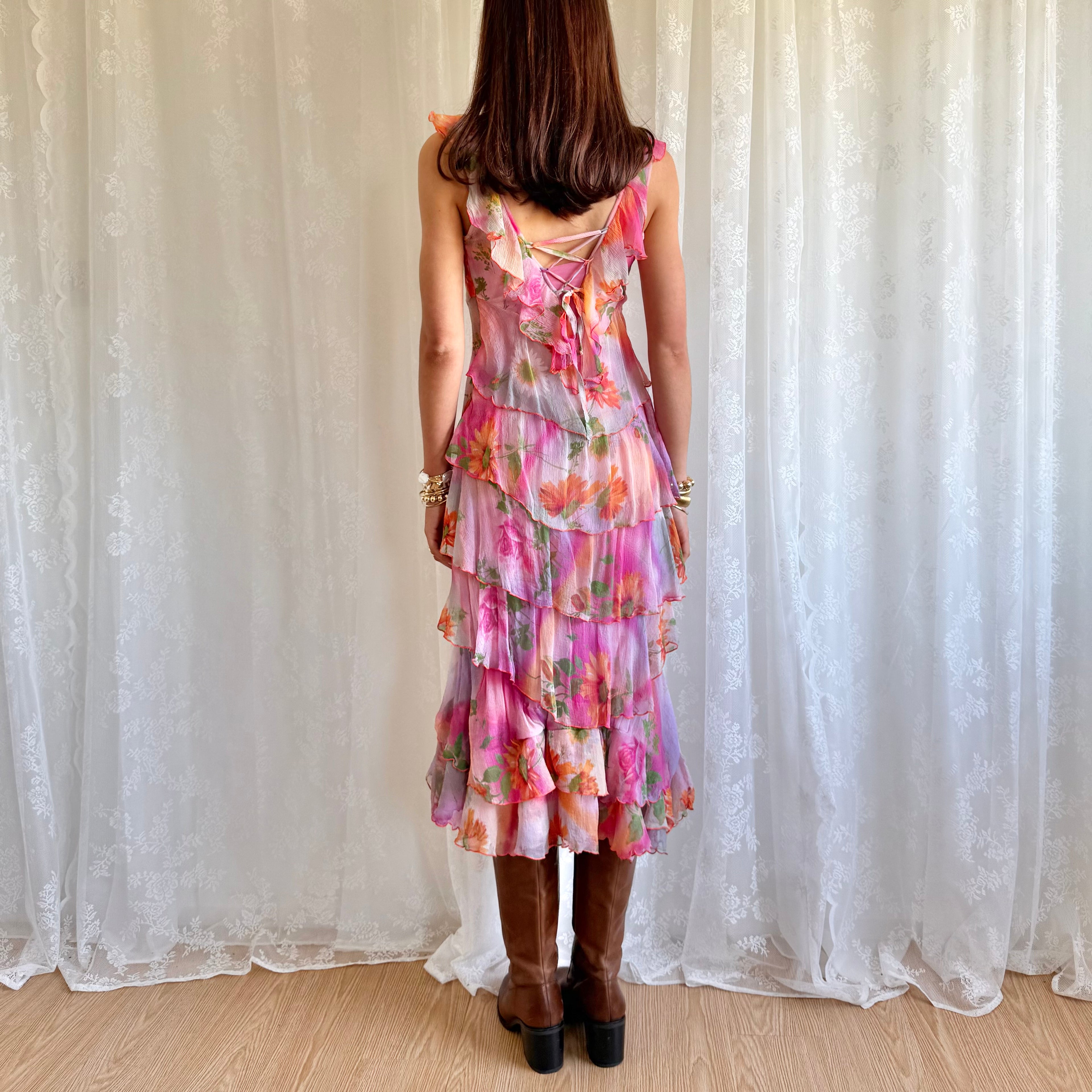Floral Ruffle Midi Dress - Size M
