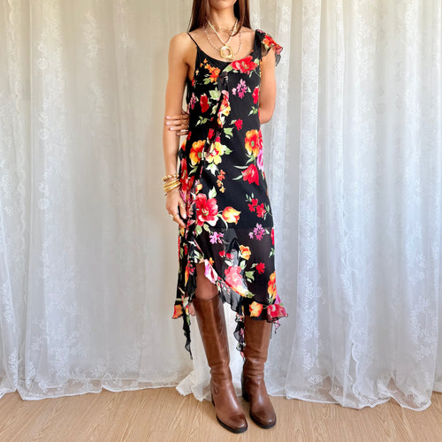 Asymmetric Floral Midi Dress - Size L