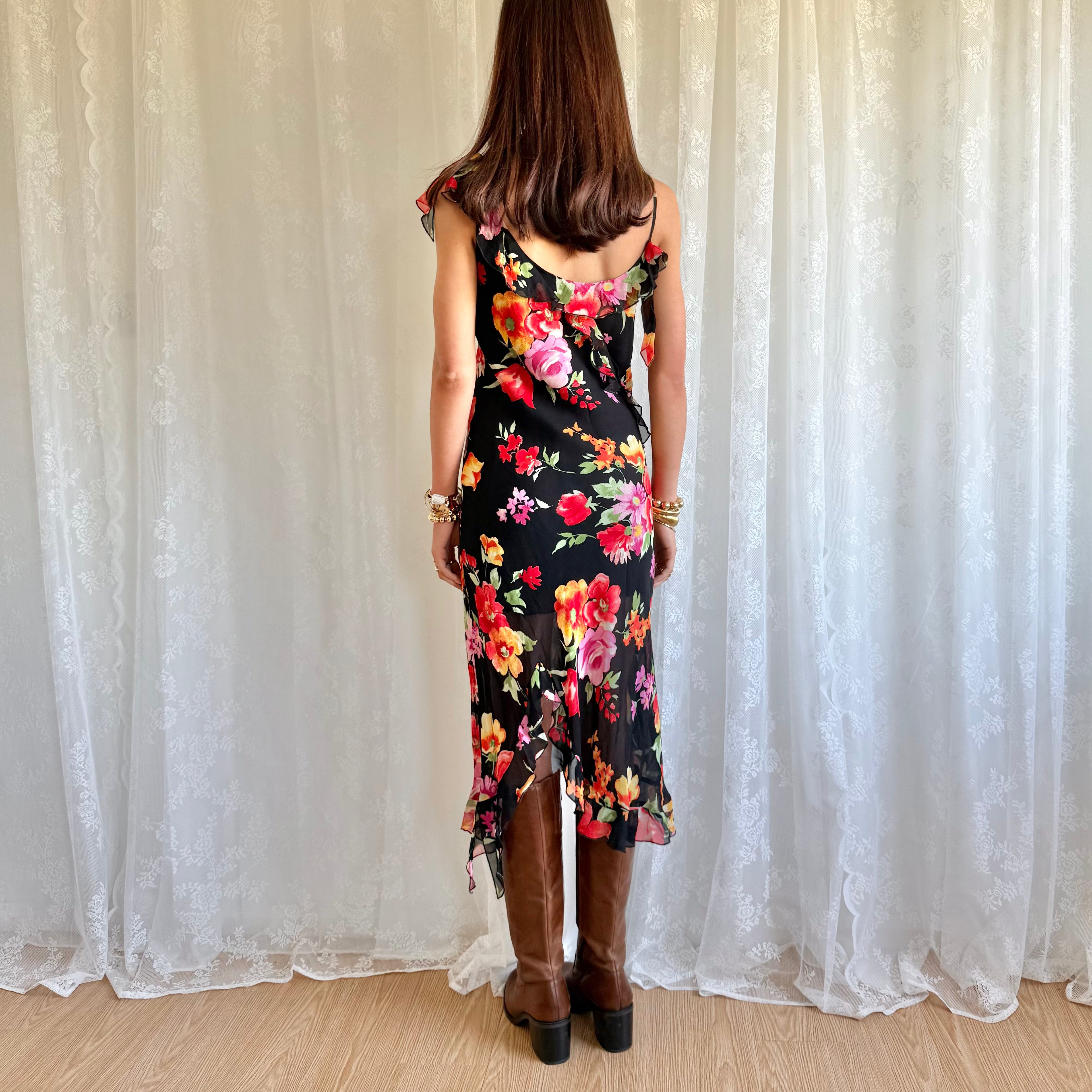Asymmetric Floral Midi Dress - Size L