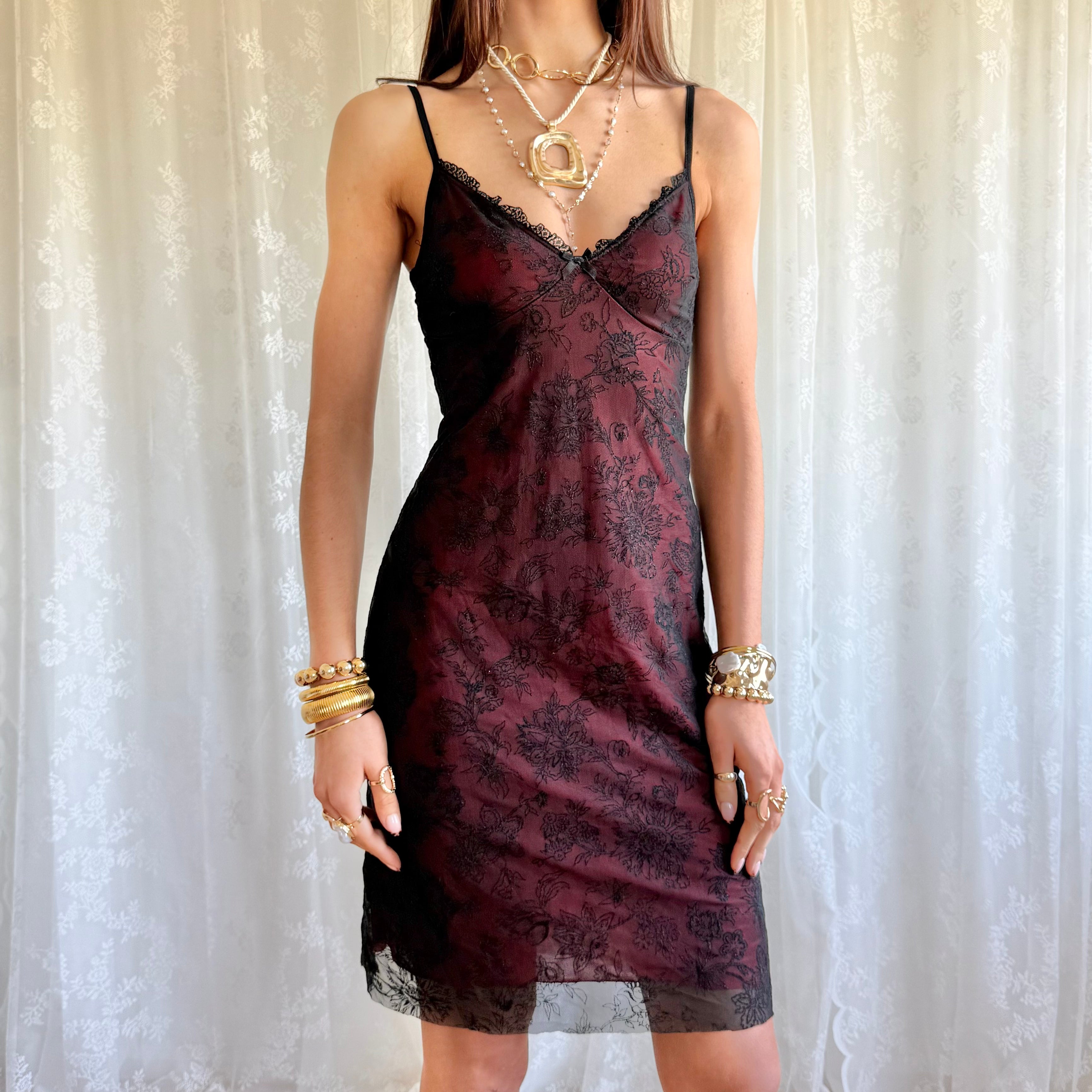 Mesh Lace Mini Dress - Size M