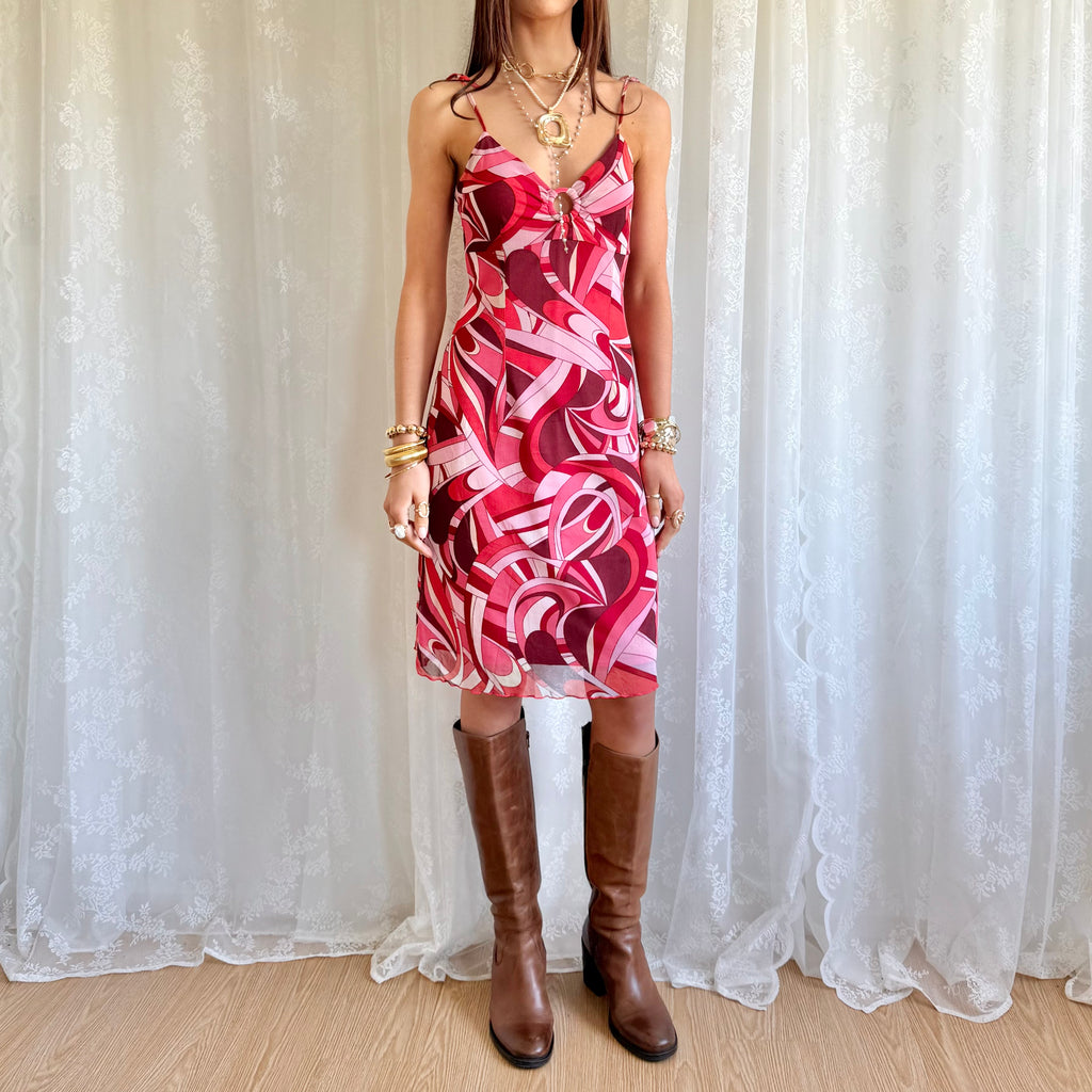 Patterned Mesh Midi Dress - Size M