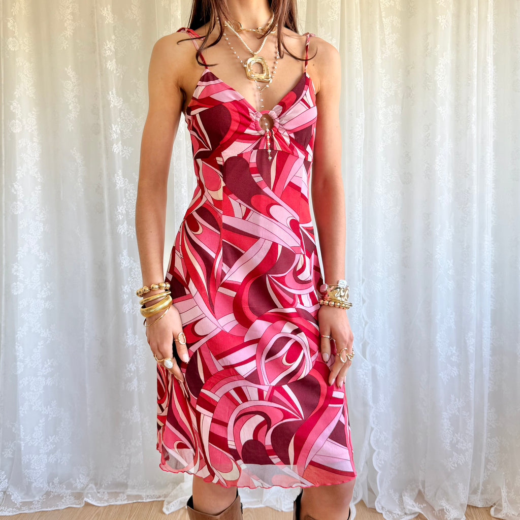 Patterned Mesh Midi Dress - Size M