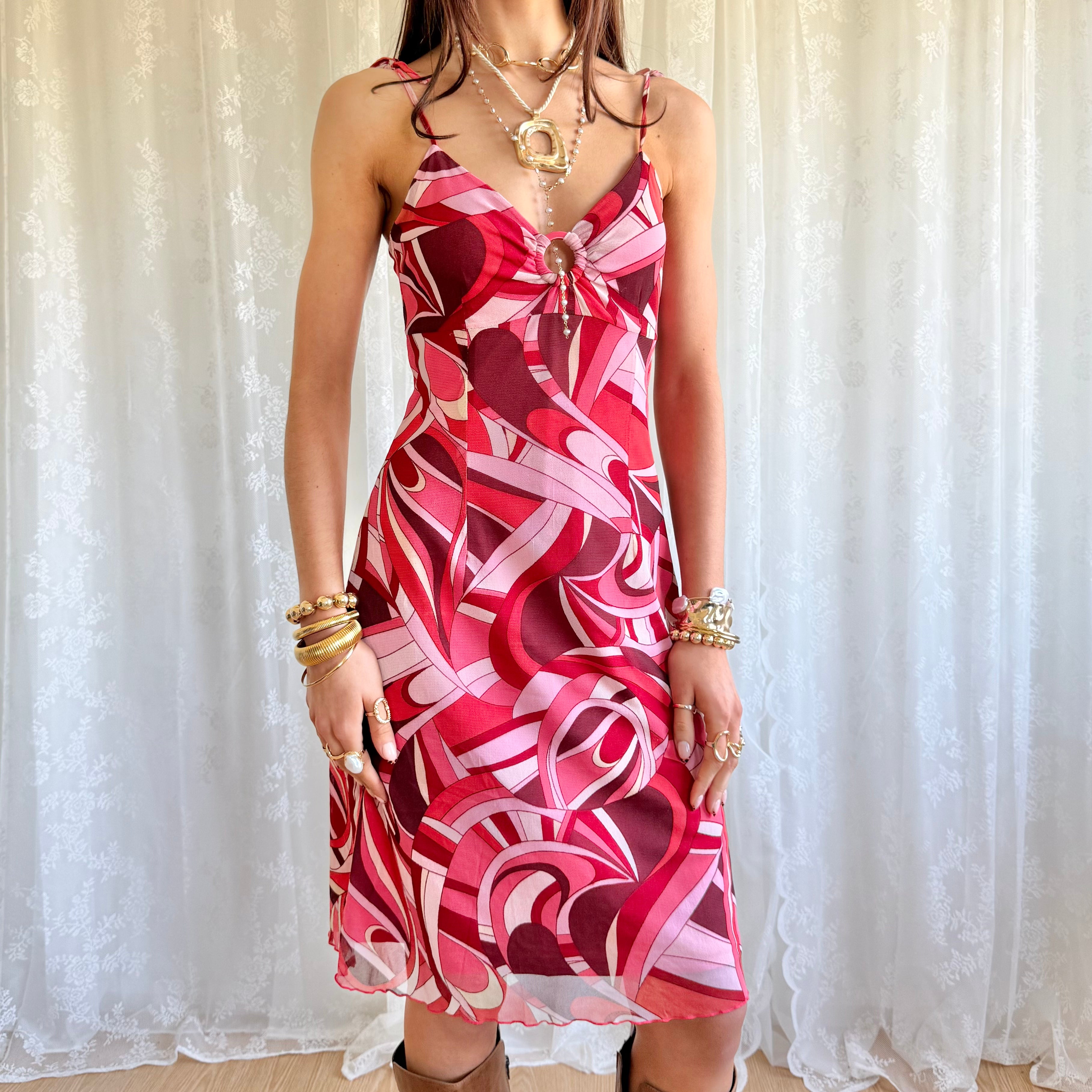 Patterned Mesh Midi Dress - Size M