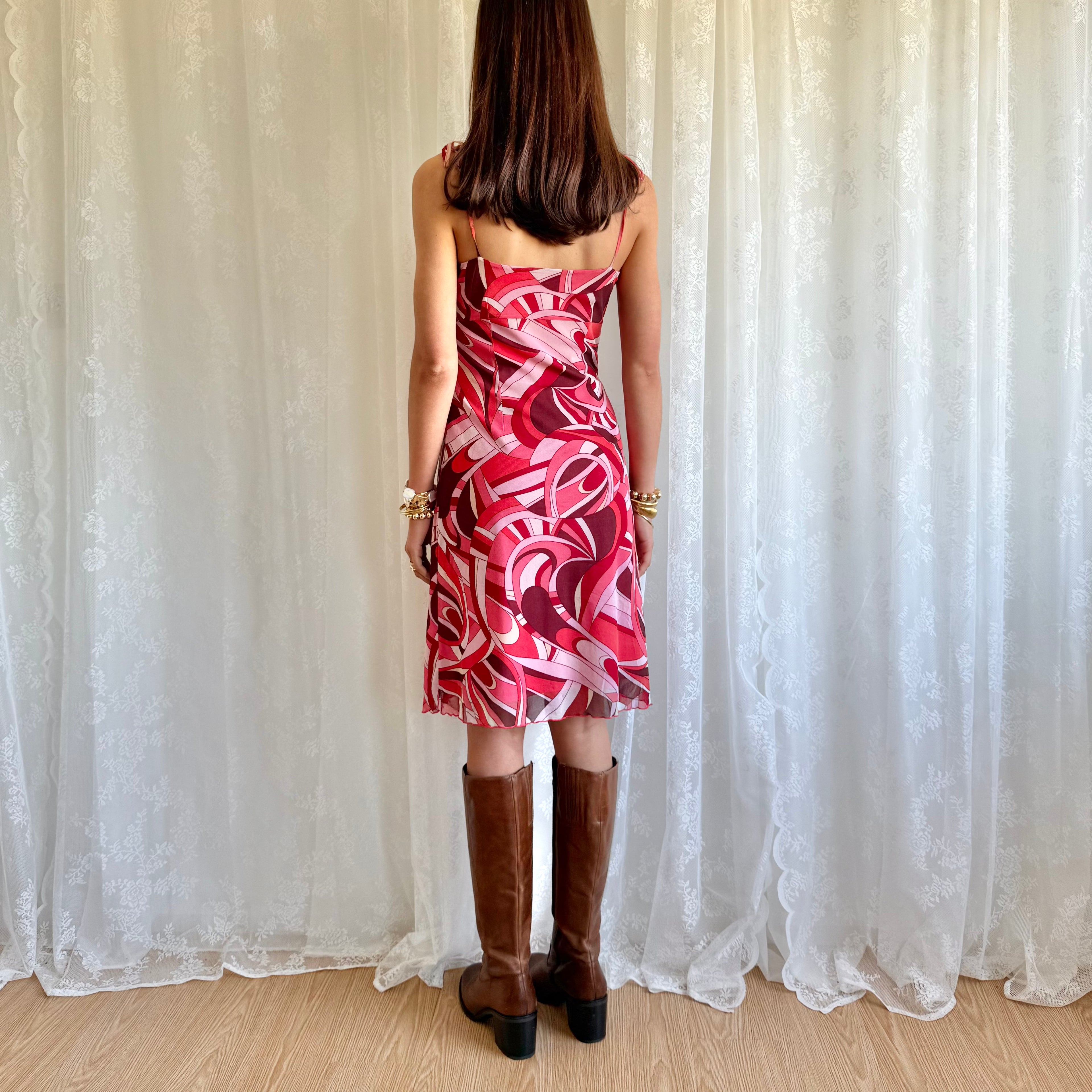 Patterned Mesh Midi Dress - Size M