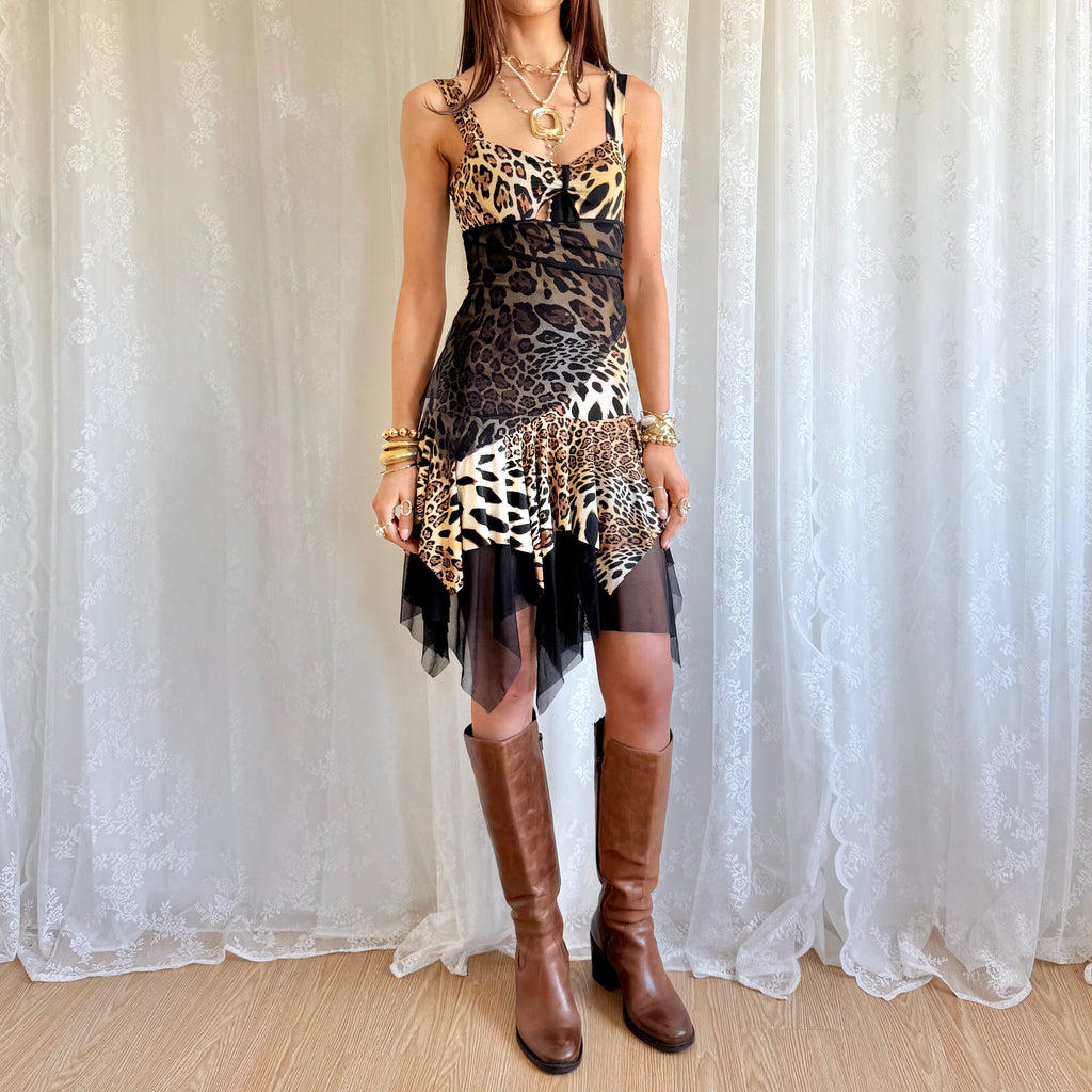 Leopard Asymmetric Mini Dress - Size S