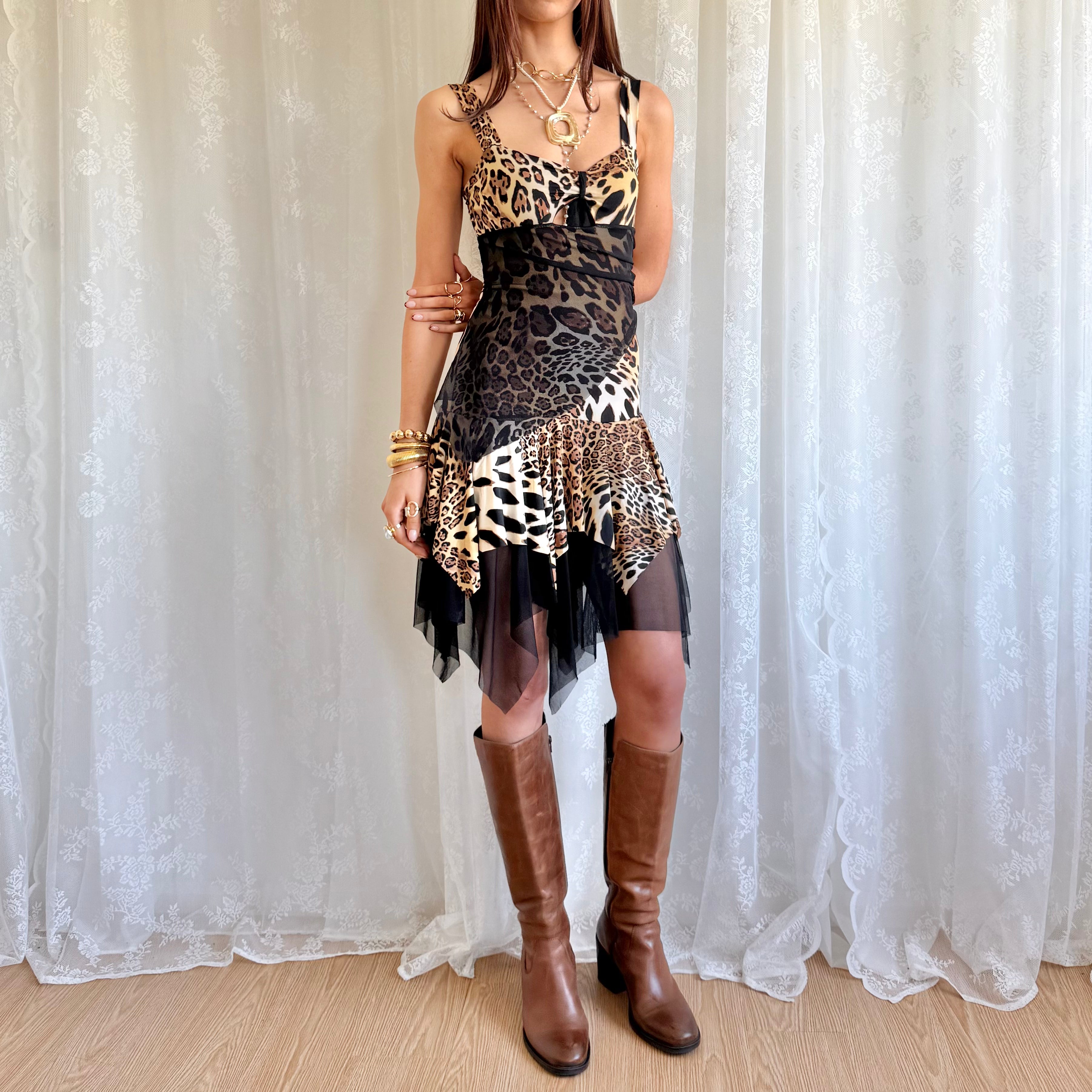 Leopard Asymmetric Mini Dress - Size S