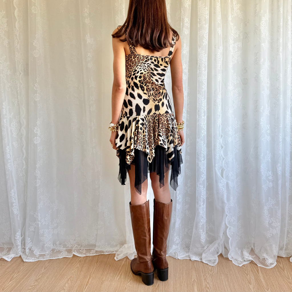 Leopard Asymmetric Mini Dress - Size S