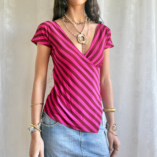 Asymmetric Striped Crop Top - Size L