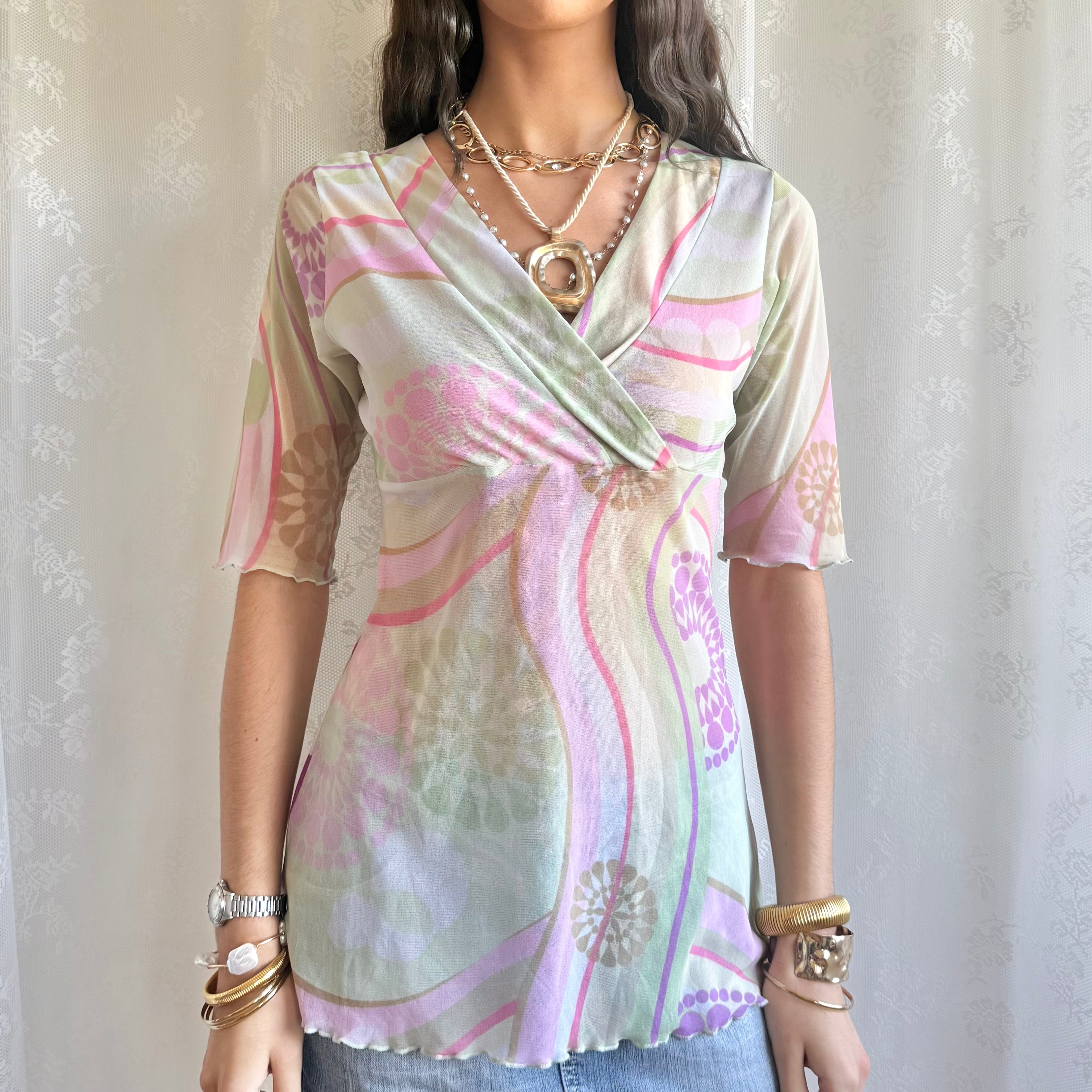 Sheer Patterned Crop Top - Size S