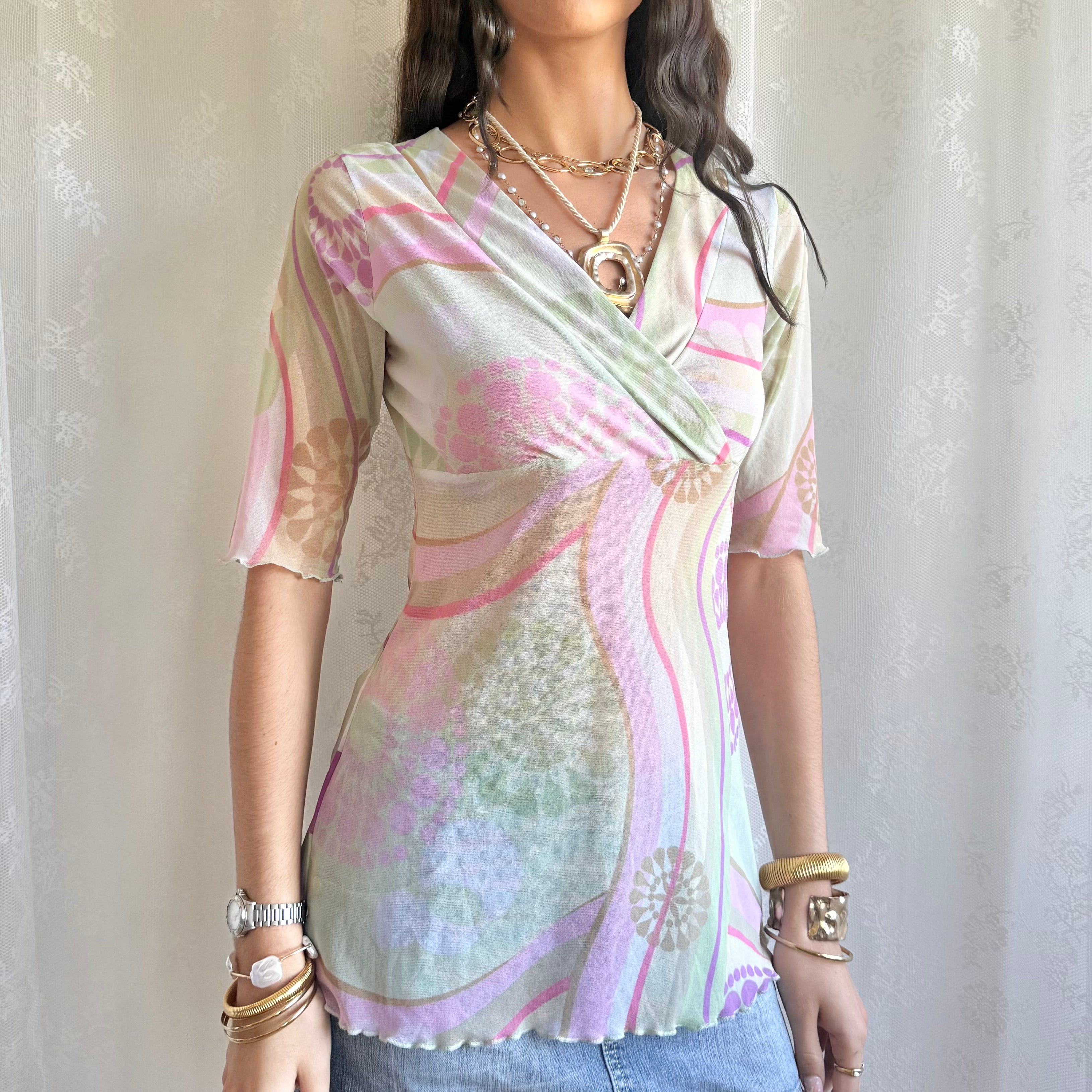 Sheer Patterned Crop Top - Size S