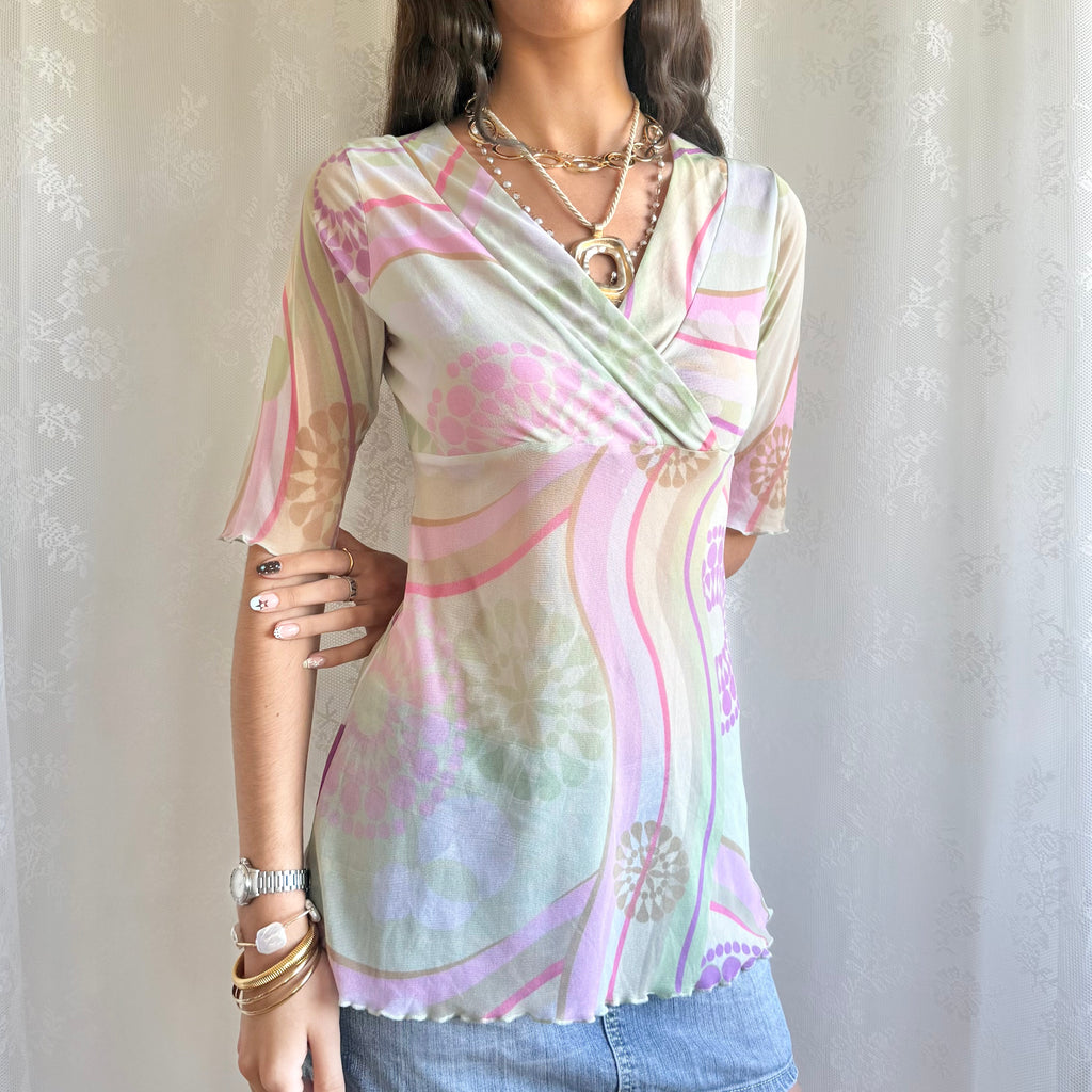 Sheer Patterned Crop Top - Size S