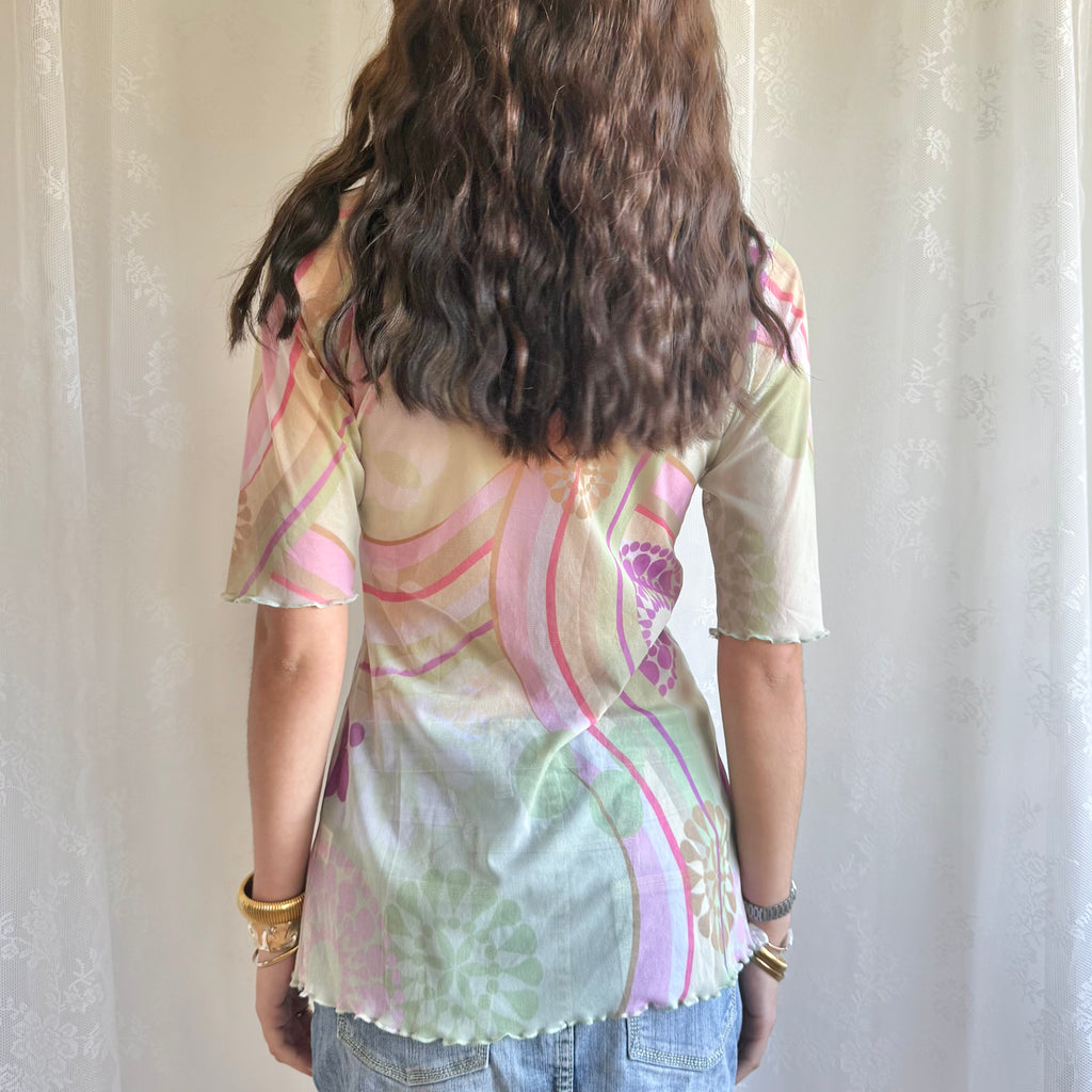 Sheer Patterned Crop Top - Size S