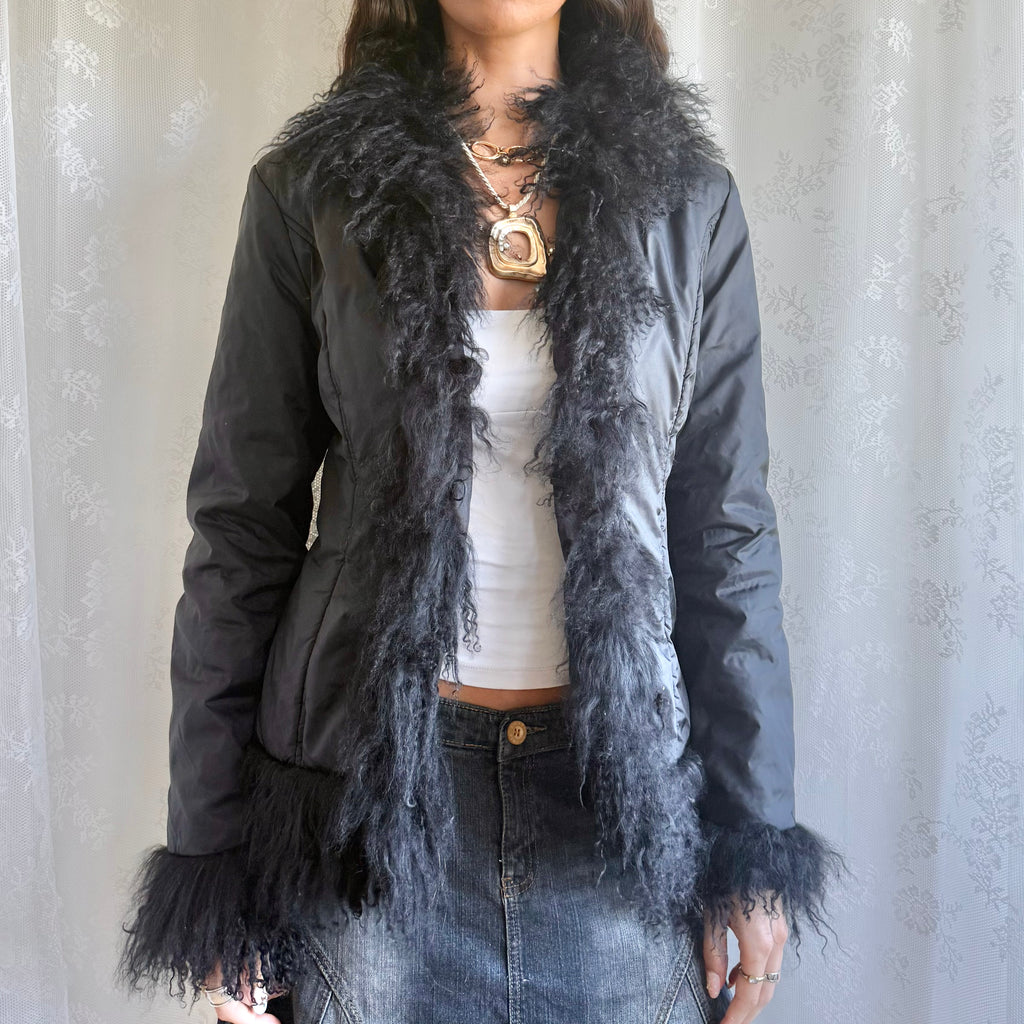 Mongolian Trim Puffer Afghan Jacket - Size M