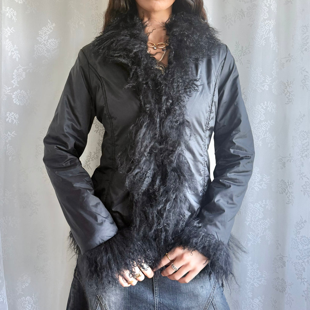 Mongolian Trim Puffer Afghan Jacket - Size M