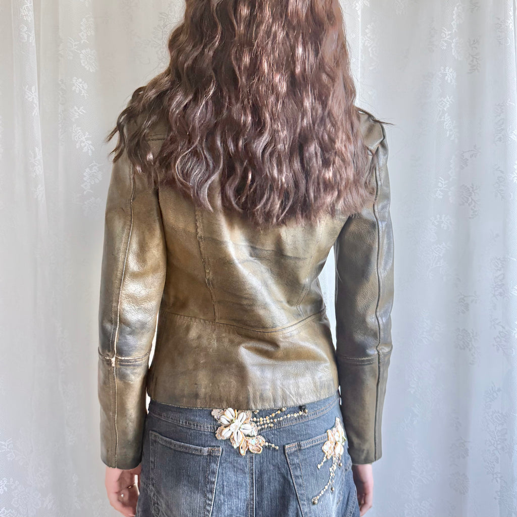 Genuine Leather Zip Jacket - Size M