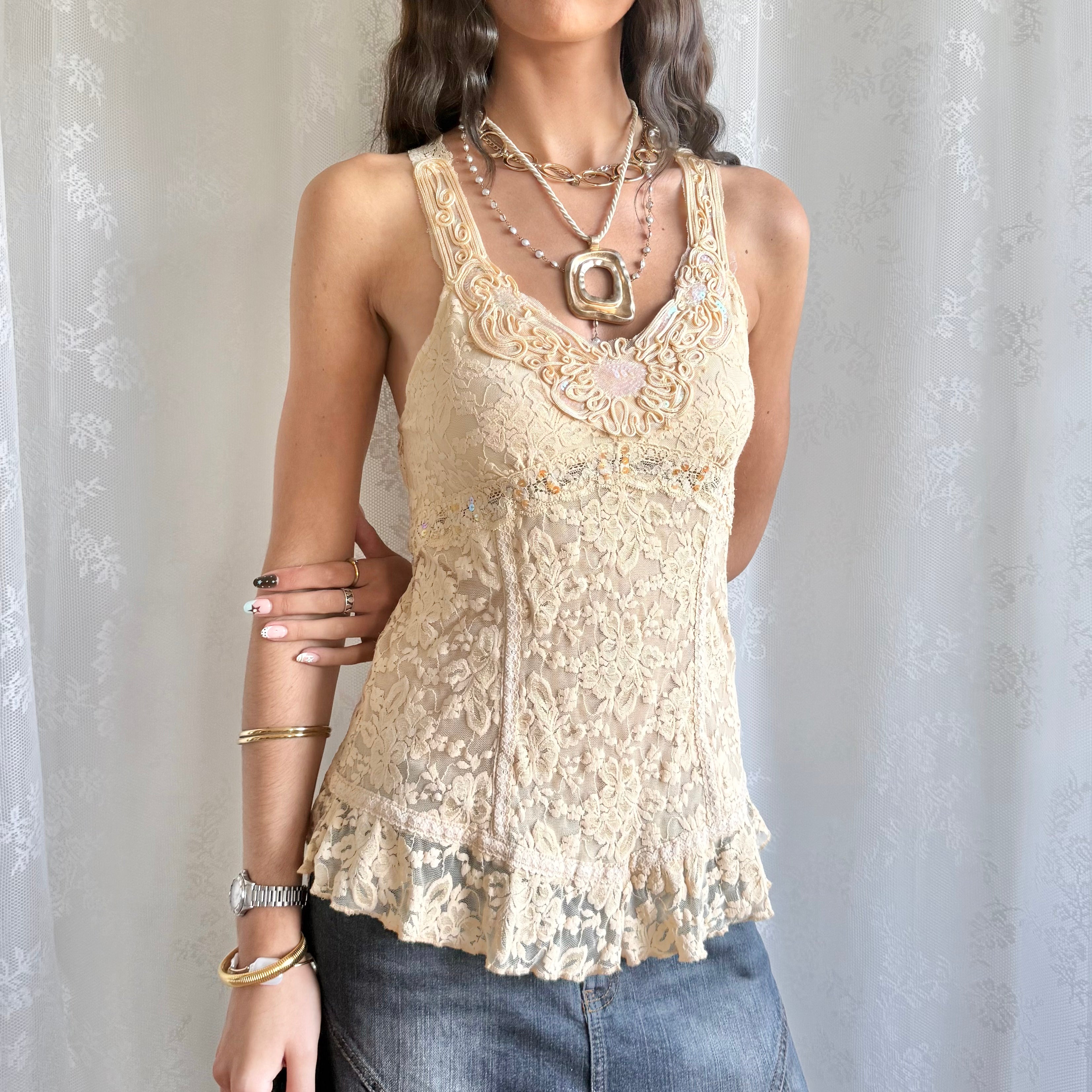 Lace Sequin Cami - Size M
