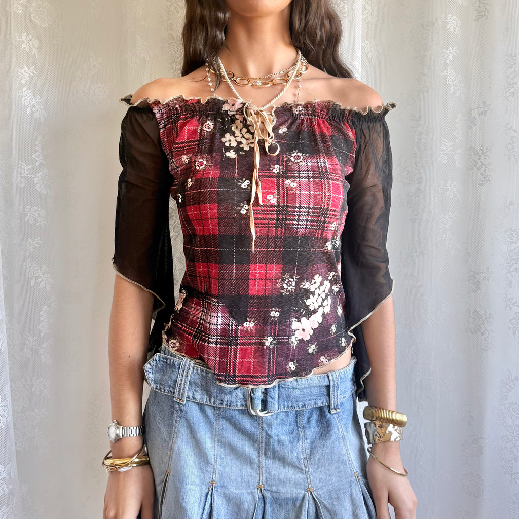 Mesh Flared Sleeve Top - Size S