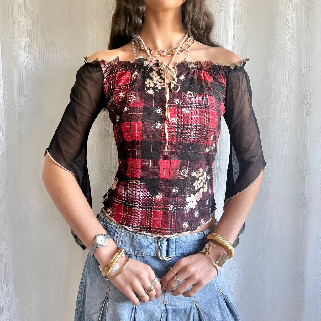 Mesh Flared Sleeve Top - Size S