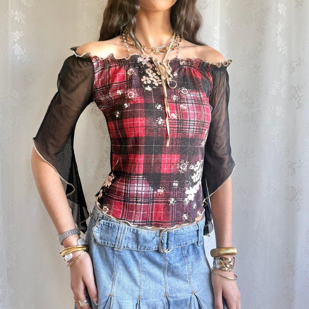 Mesh Flared Sleeve Top - Size S