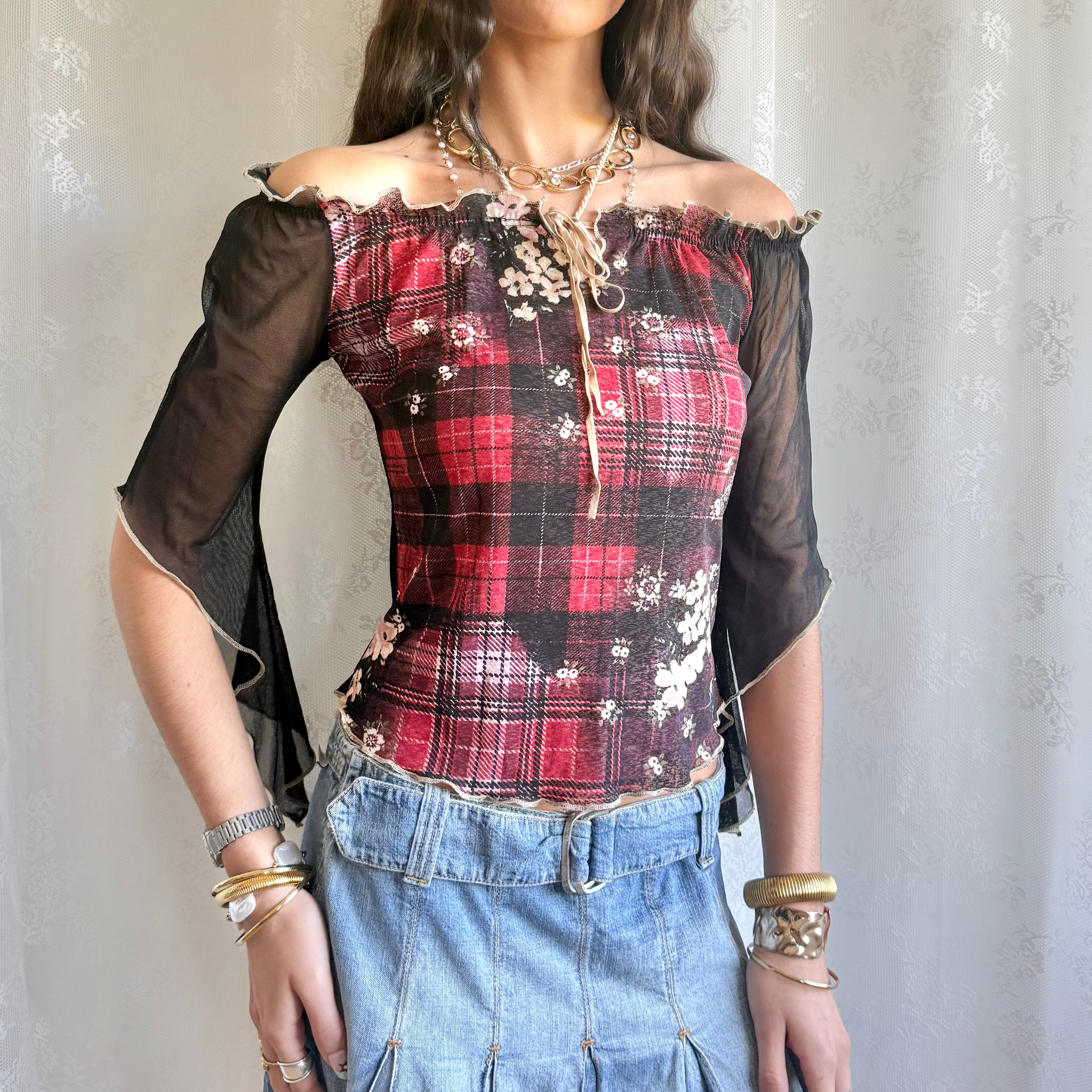 Mesh Flared Sleeve Top - Size S