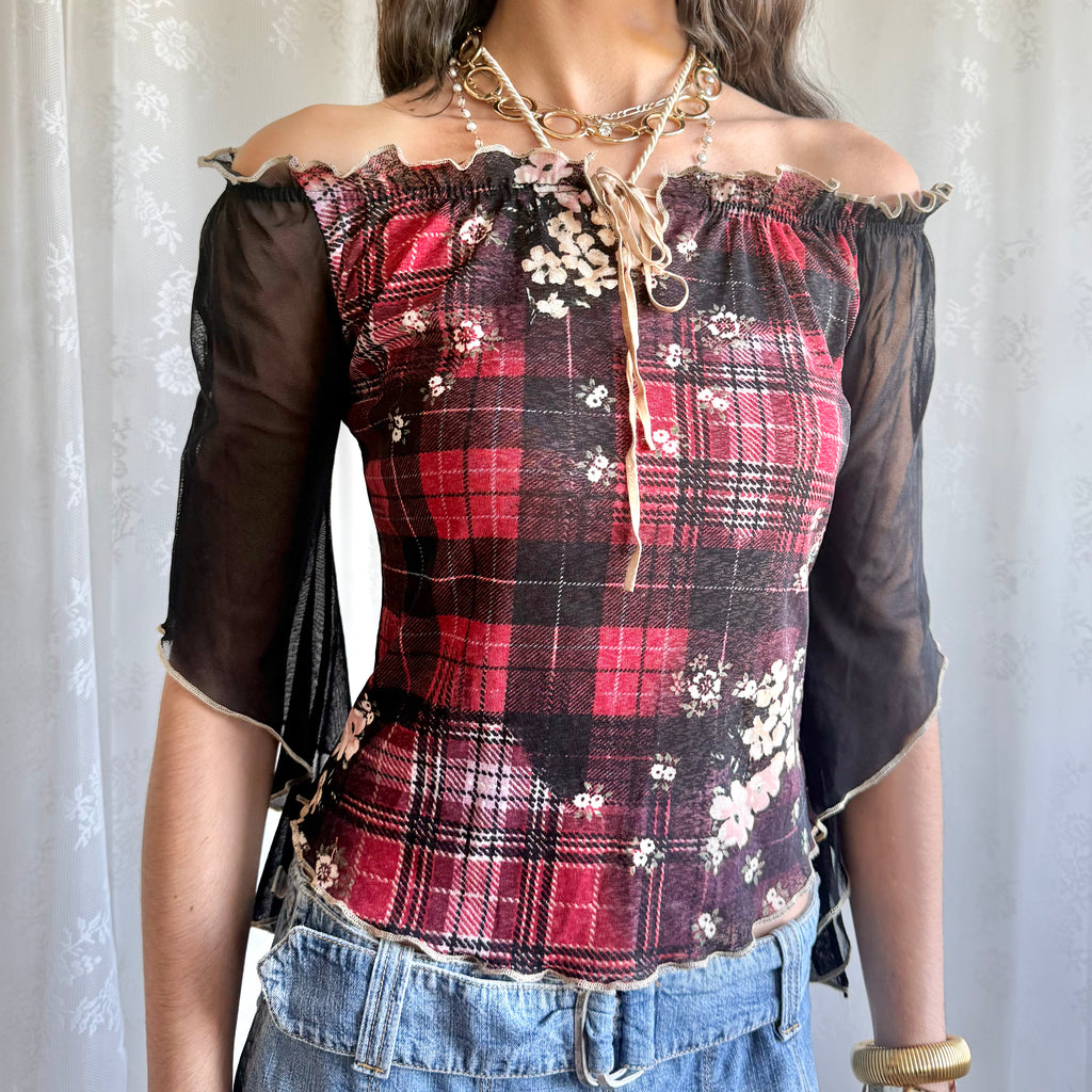 Mesh Flared Sleeve Top - Size S