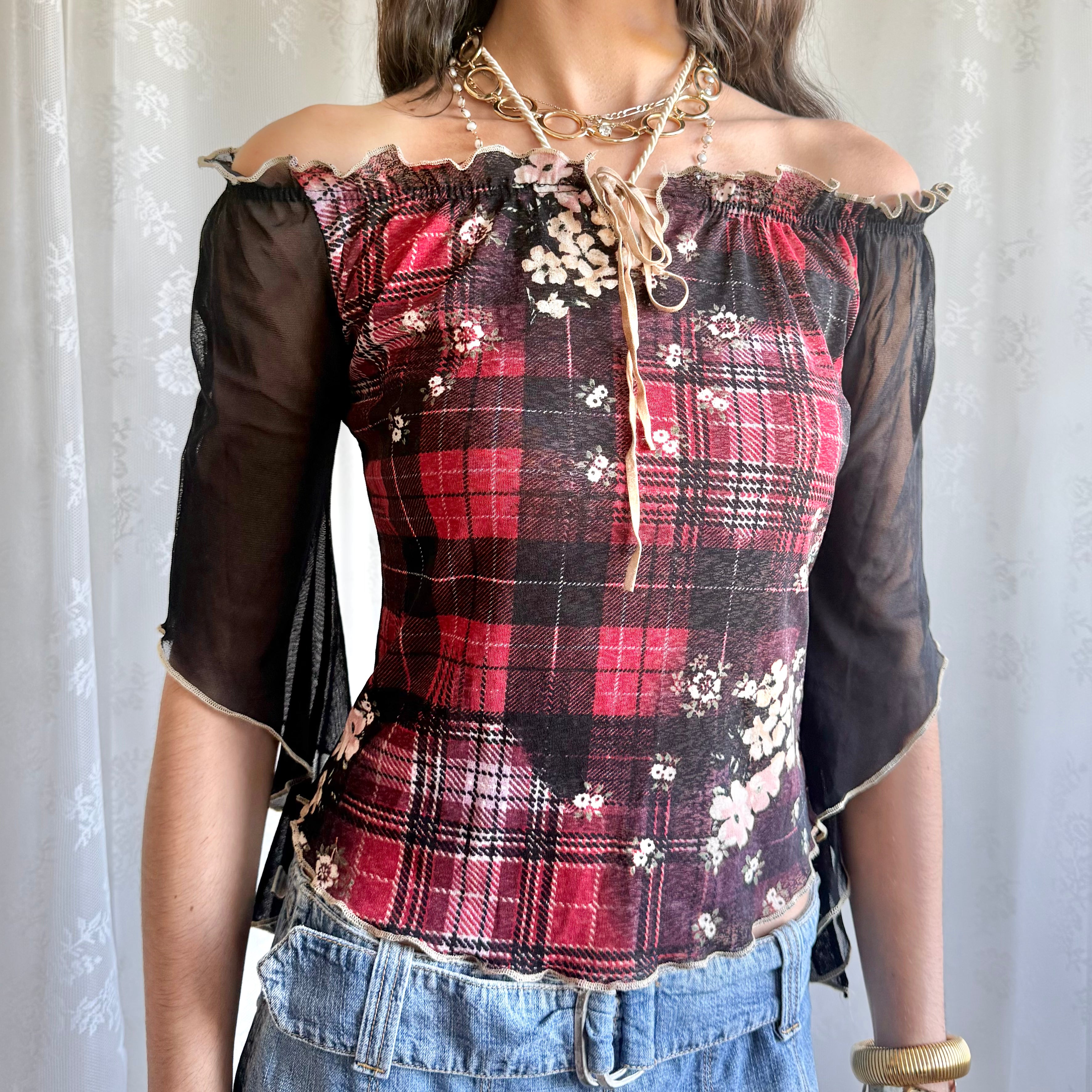 Mesh Flared Sleeve Top - Size S