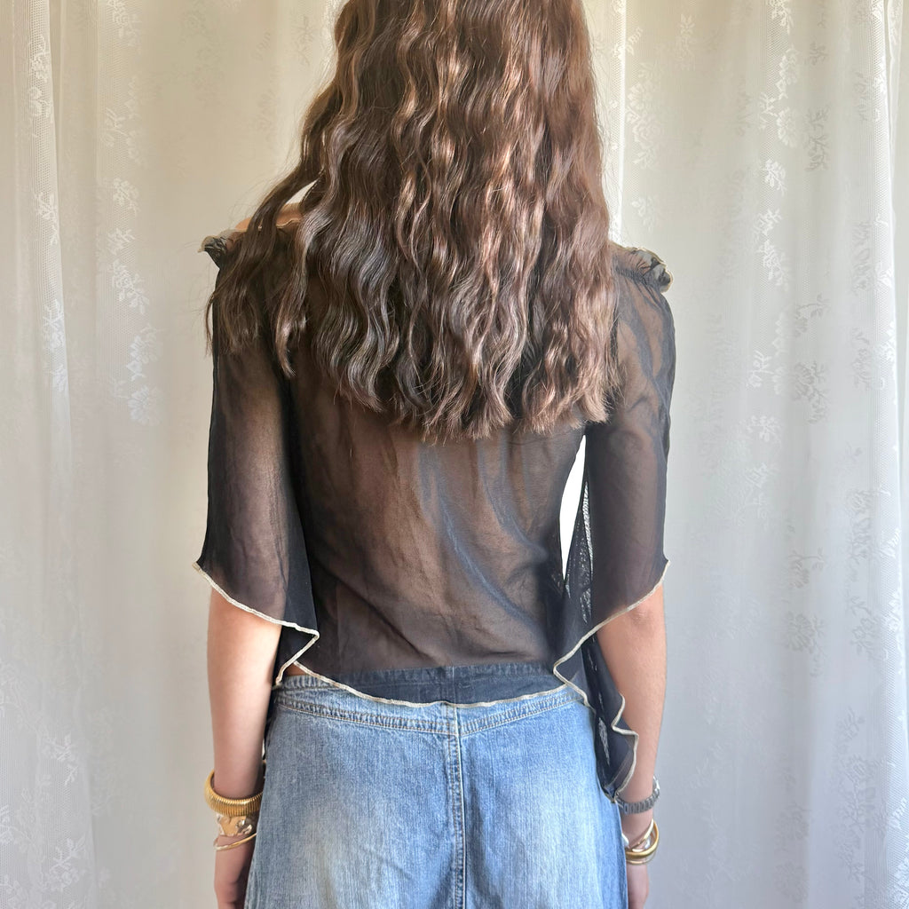 Mesh Flared Sleeve Top - Size S