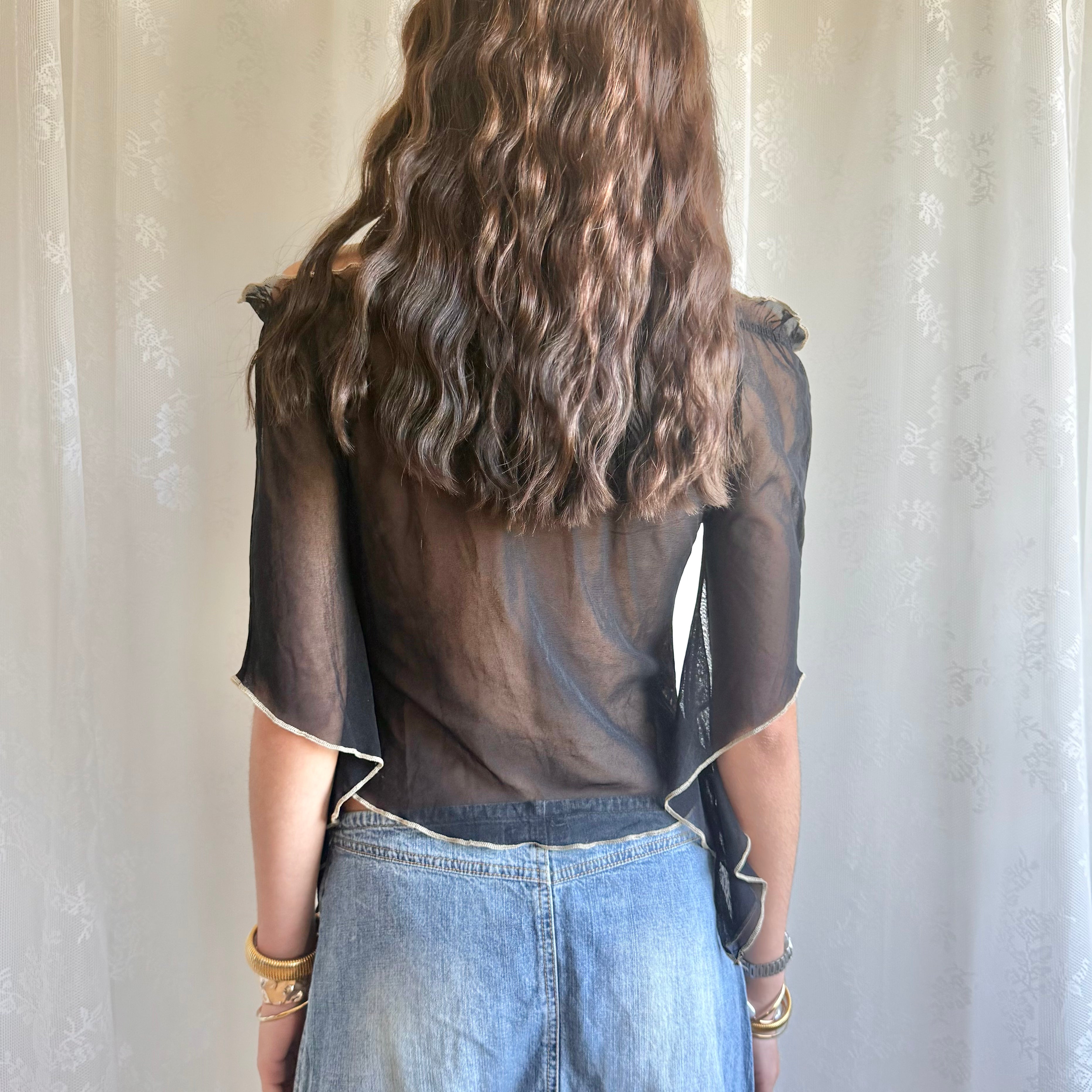 Mesh Flared Sleeve Top - Size S