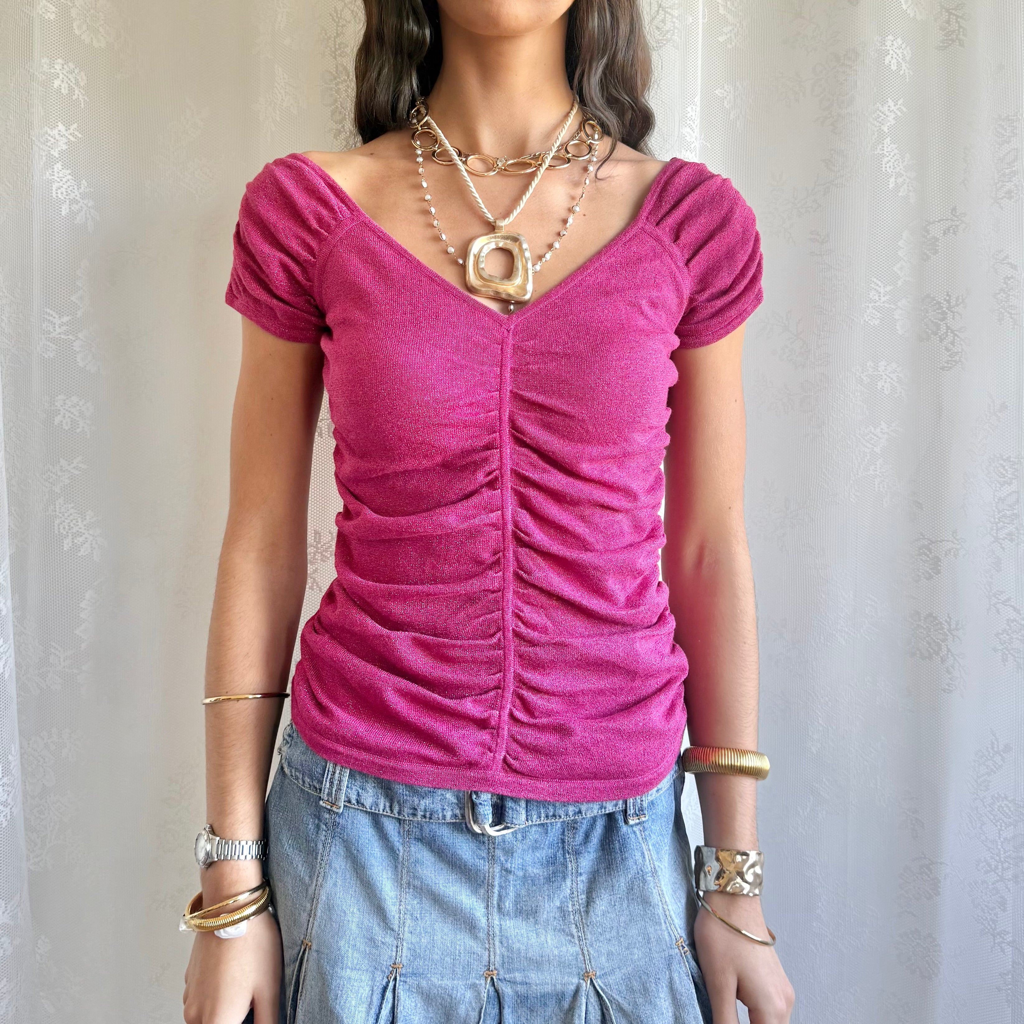 Ruched Glitter Crop Top - Size L