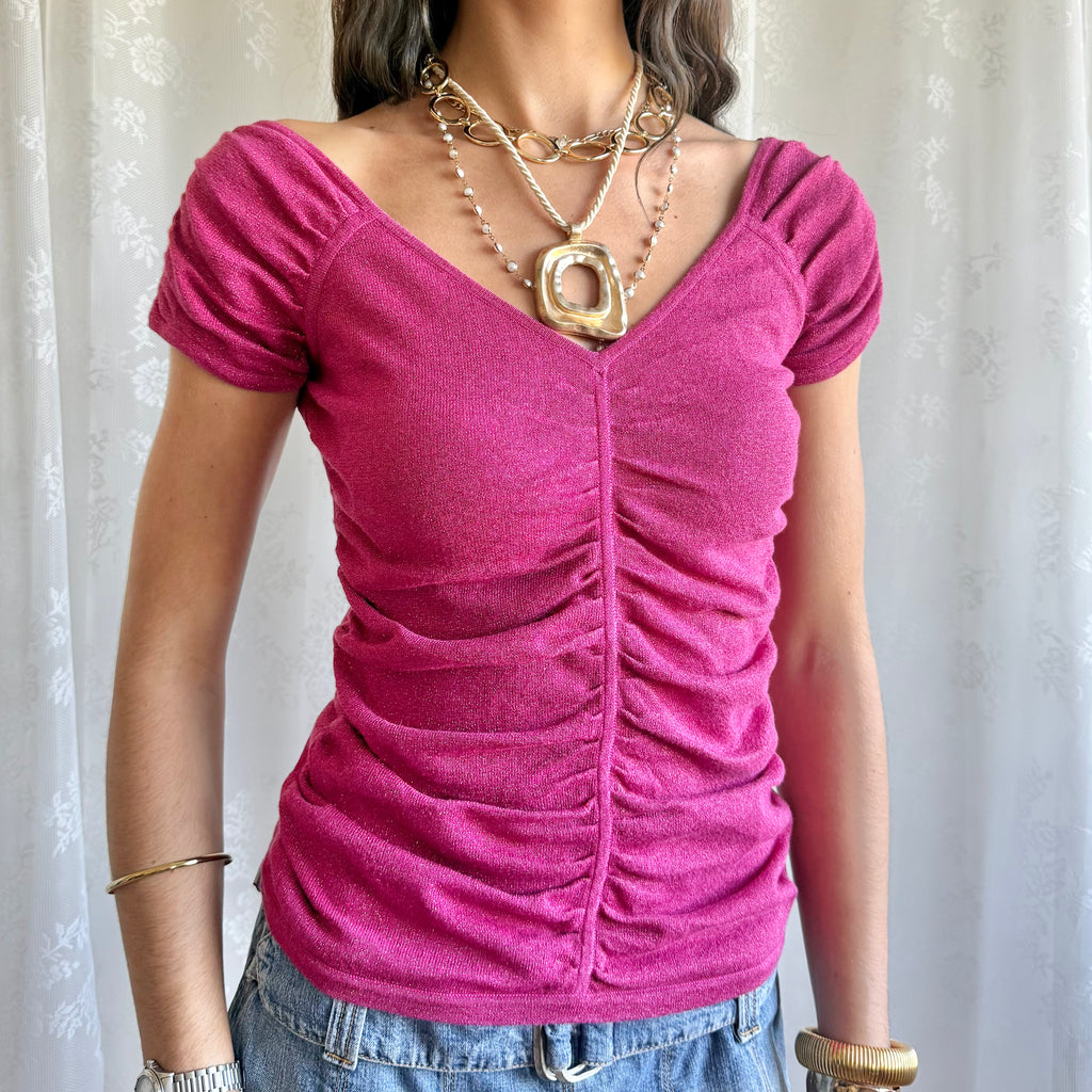 Ruched Glitter Crop Top - Size L