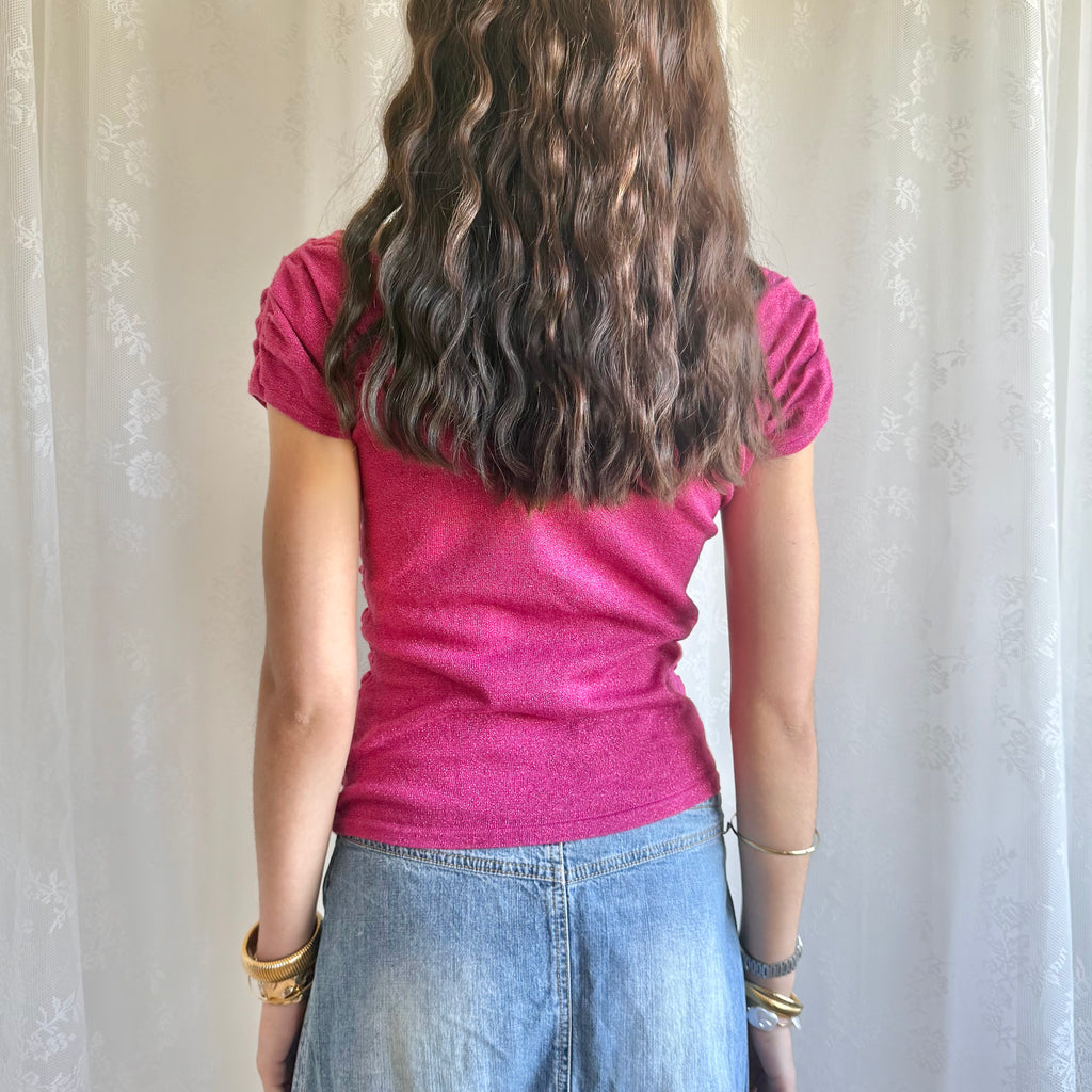 Ruched Glitter Crop Top - Size L