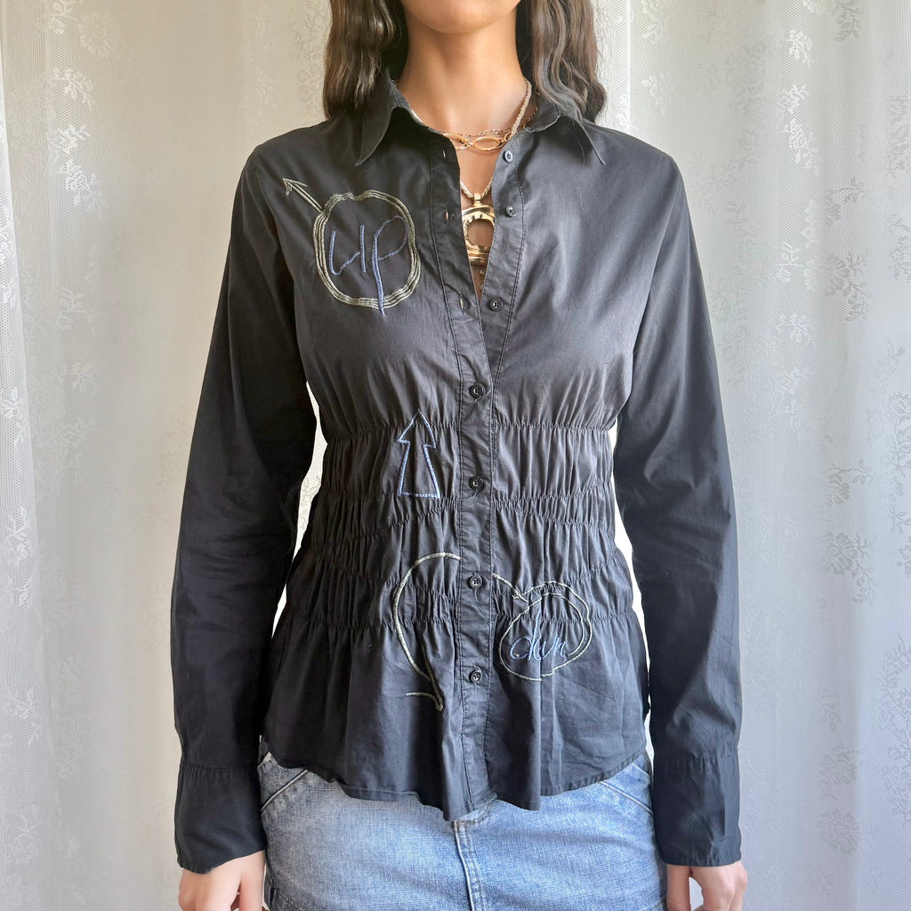 Desigual Graphic Ruched Shirt - Size L