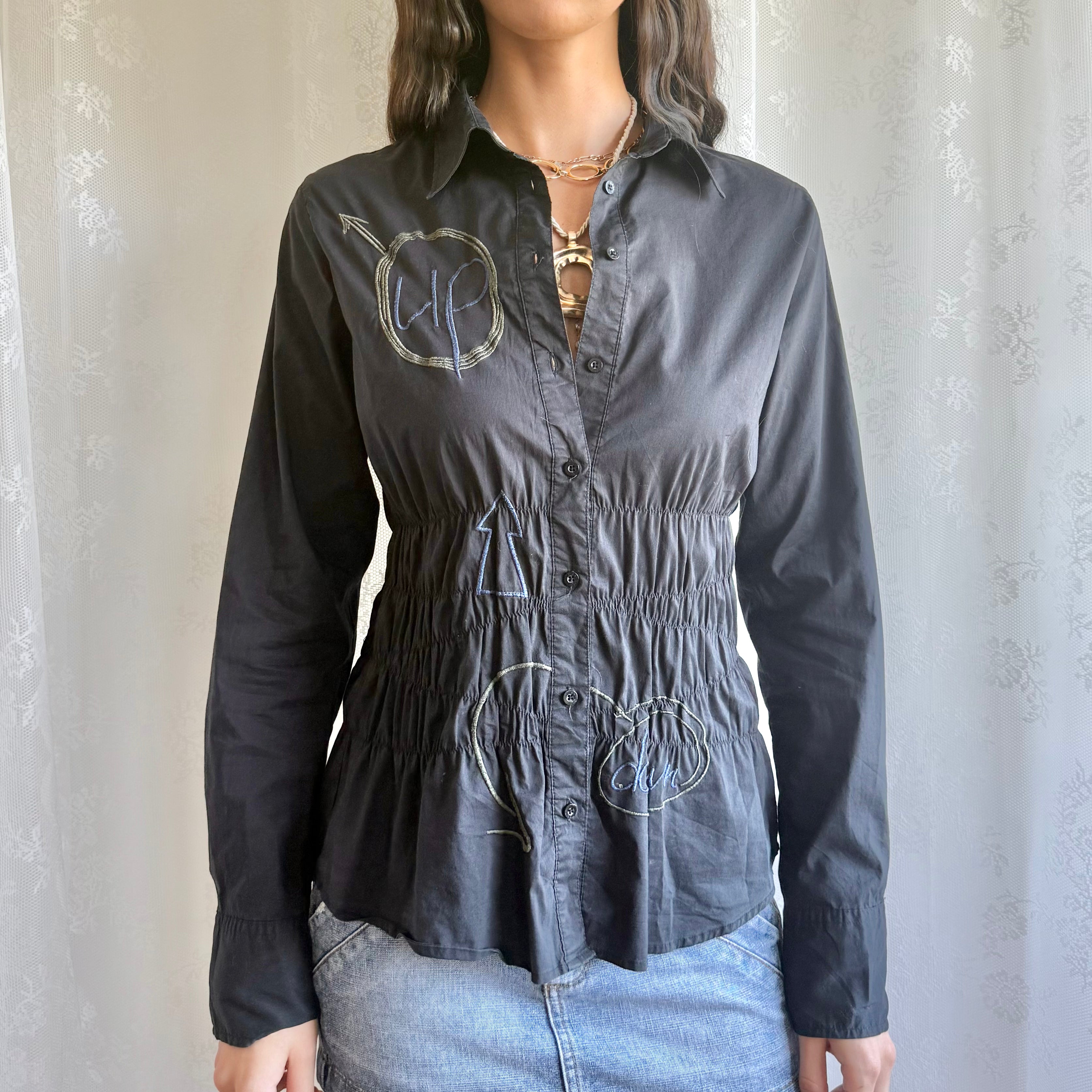 Desigual Graphic Ruched Shirt - Size L