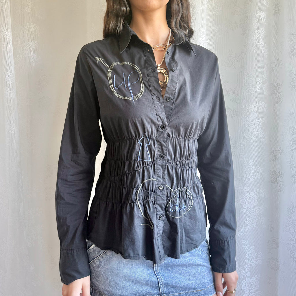 Desigual Graphic Ruched Shirt - Size L