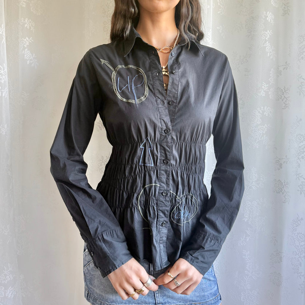 Desigual Graphic Ruched Shirt - Size L