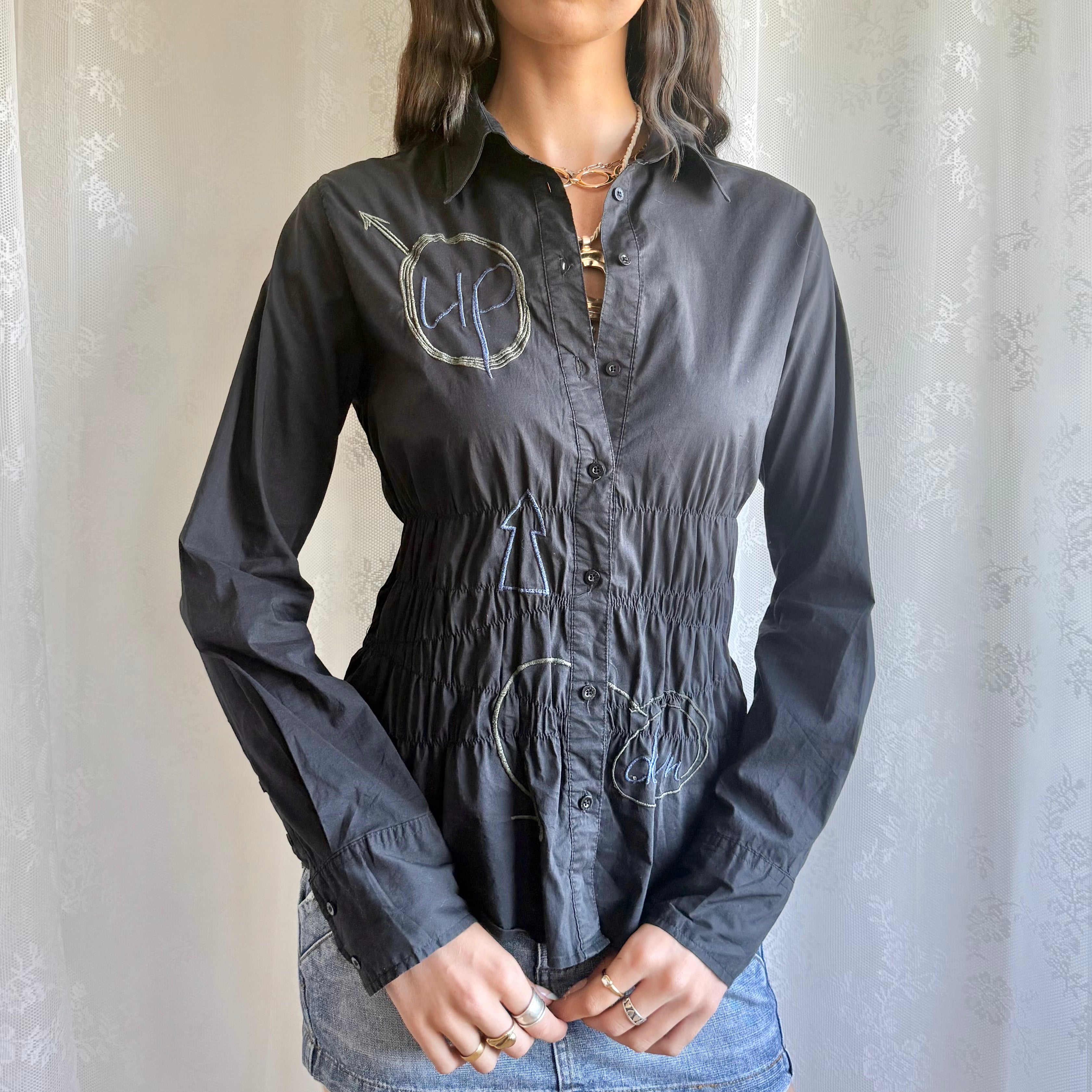 Desigual Graphic Ruched Shirt - Size L