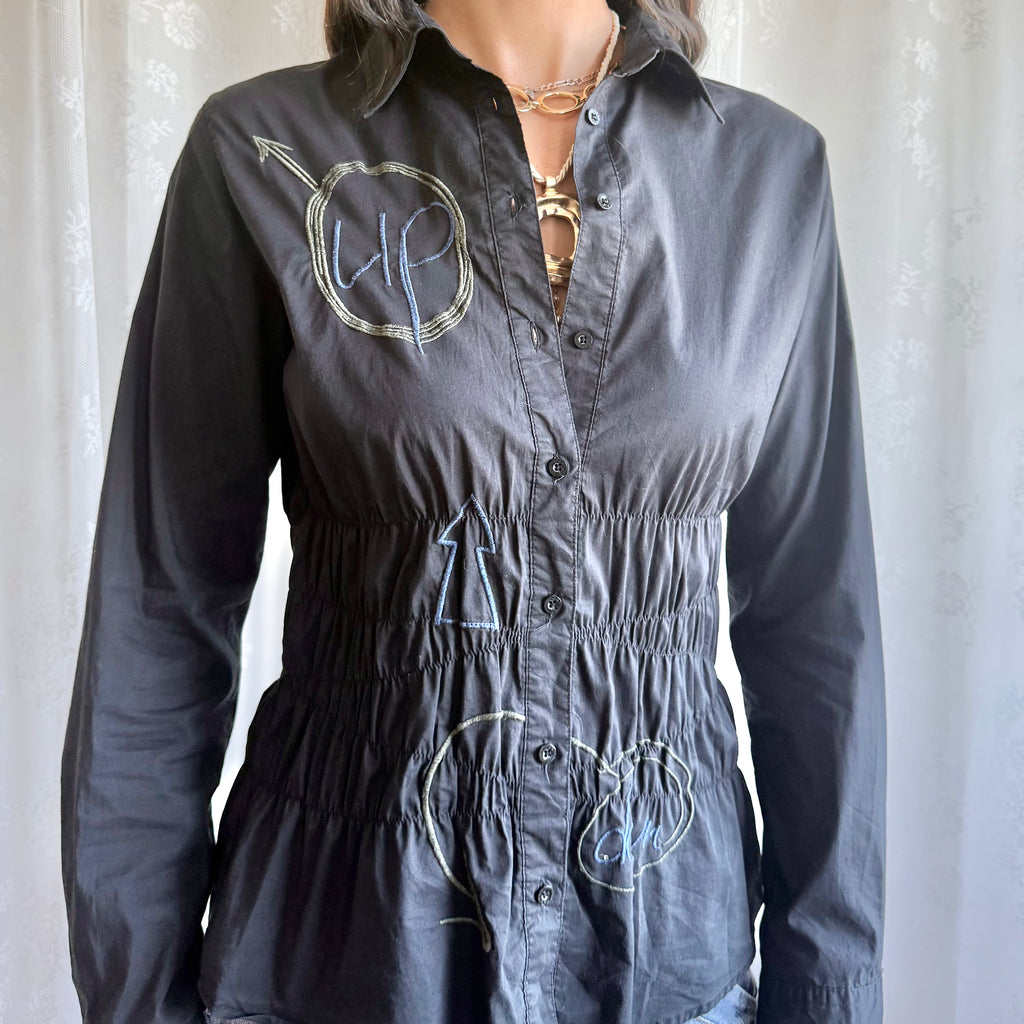 Desigual Graphic Ruched Shirt - Size L
