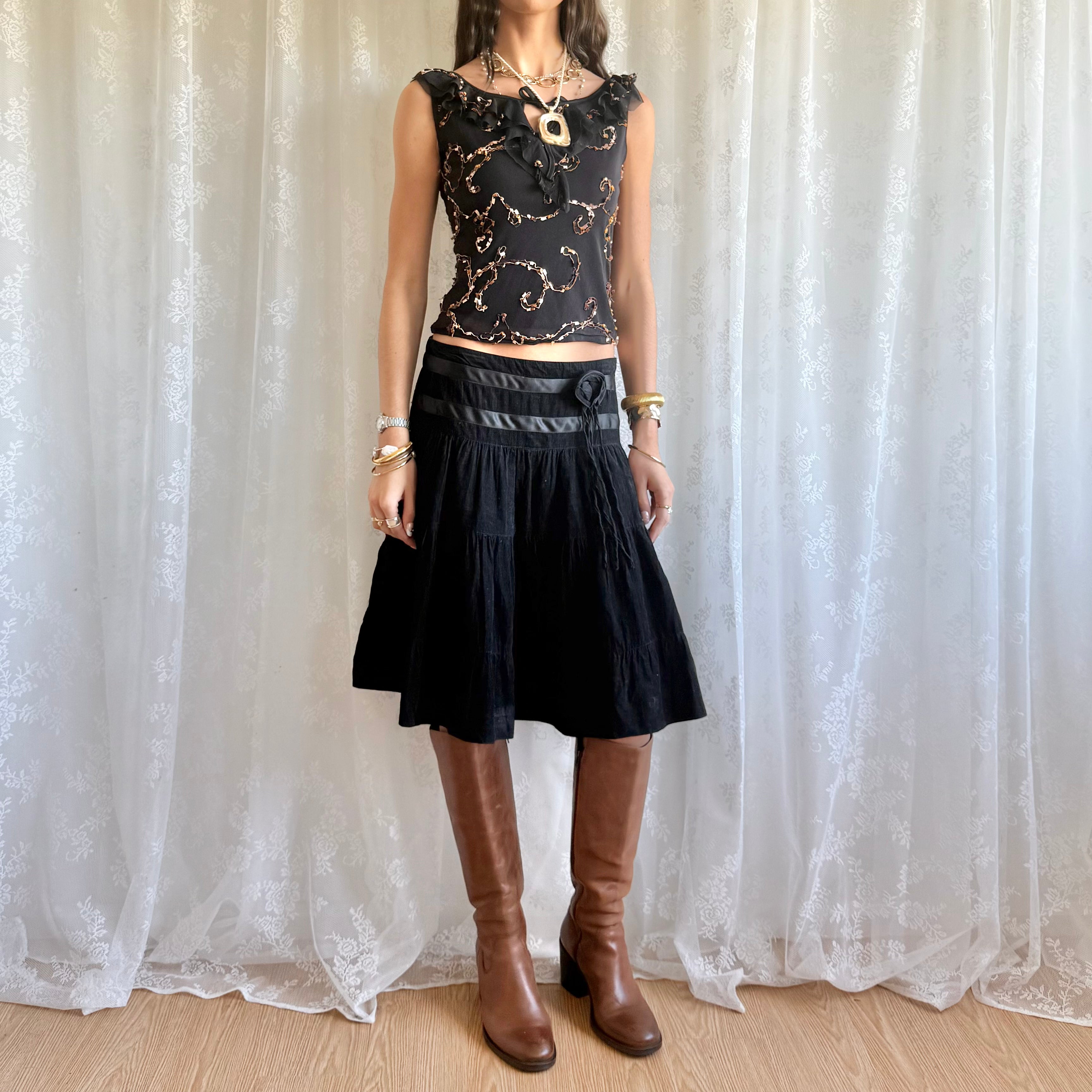 Floral Corsage Midi Skirt - Size M