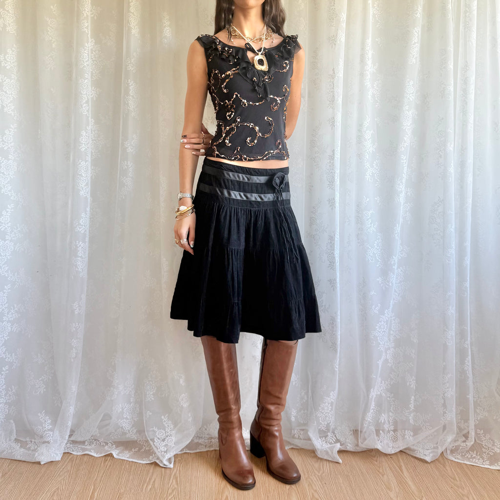 Floral Corsage Midi Skirt - Size M