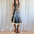 Sequin Lace Denim Midi Skirt - Size M