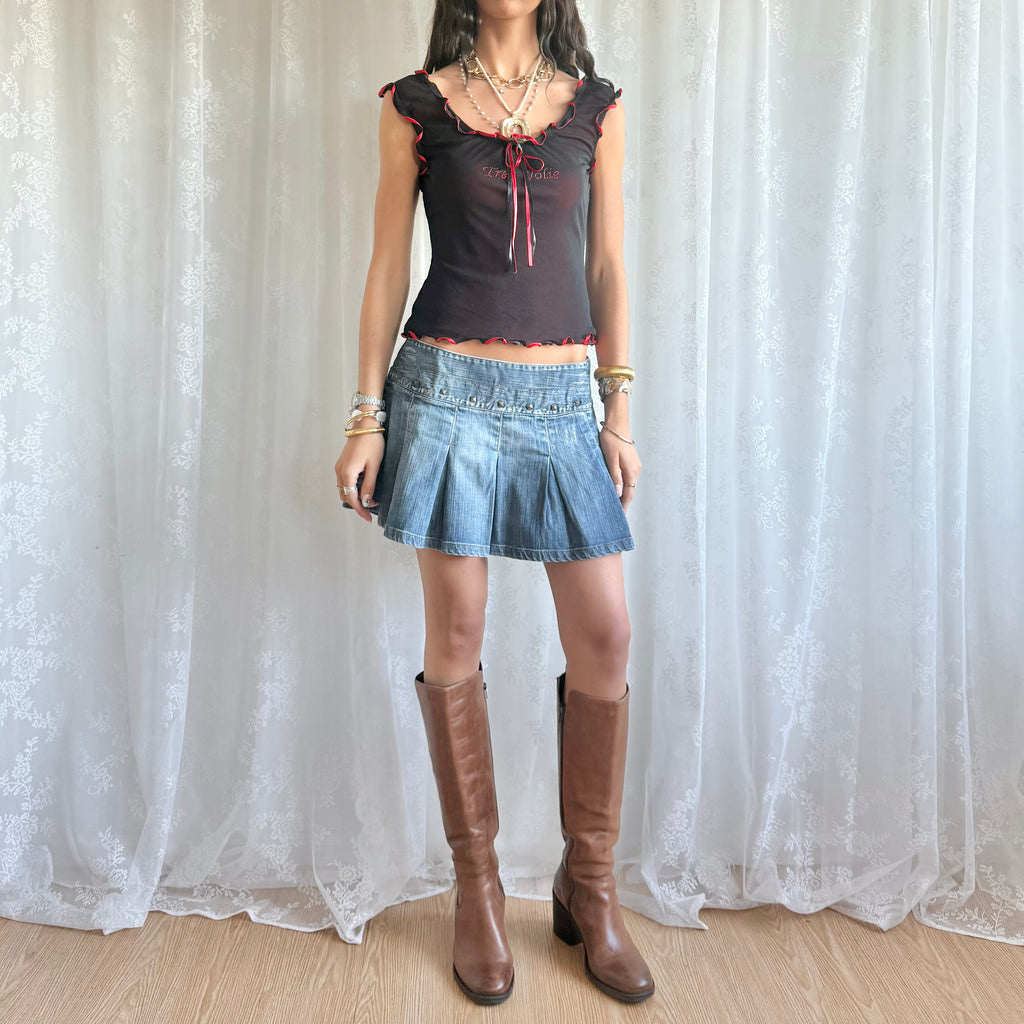 Denim Pleated Mini Skirt - Size M